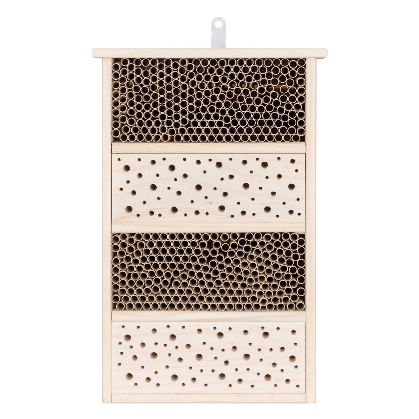 Navaris Bee House for Garden - 10.2" x 15.8" Hotel With Nesting Tubes Box and Holes for Carpenter, Pollinating, and Mason Bees