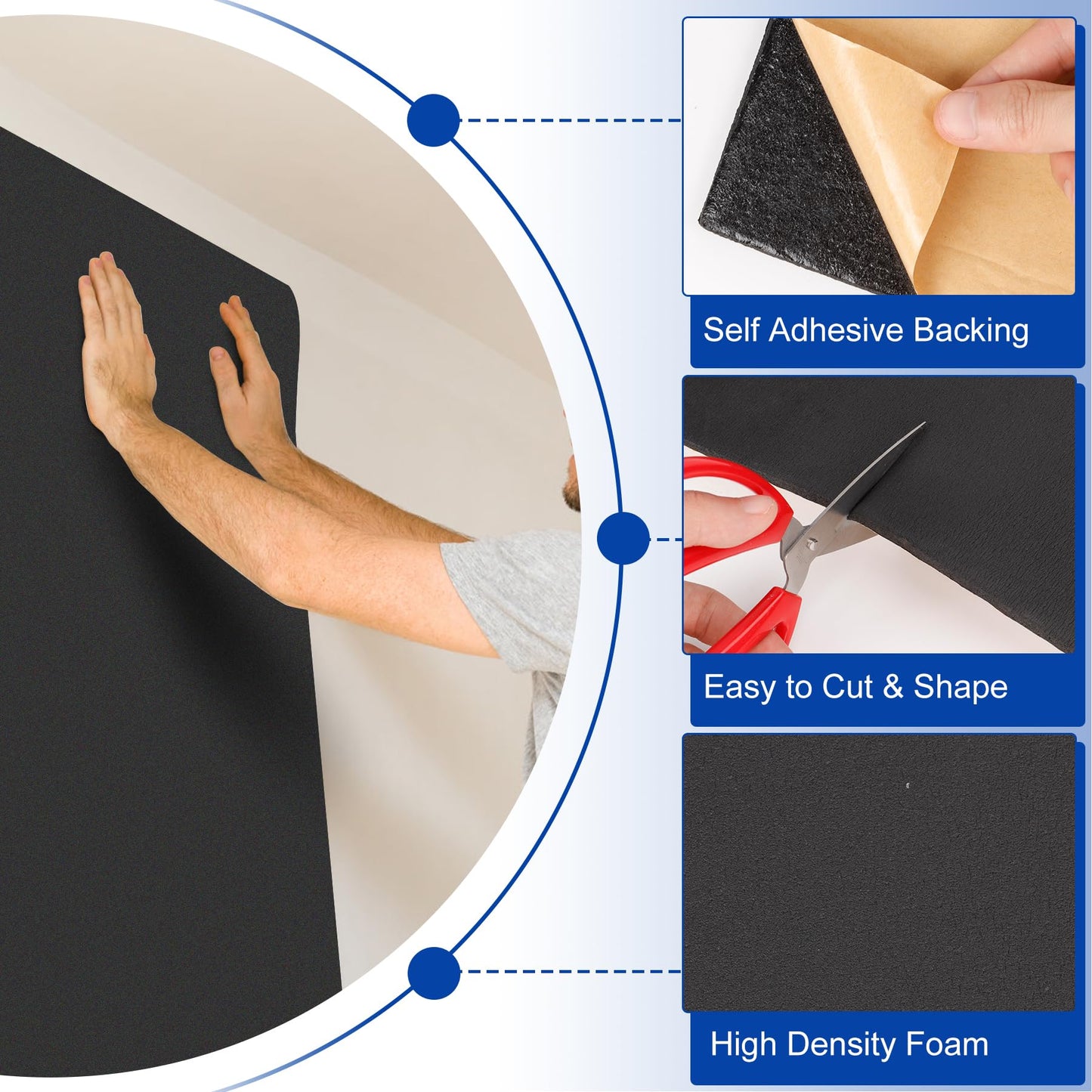 Wintcomfort 2 Pack High Density Self-adhesive Acoustic Foam, 12 x 71 Inches, 11.8 sqft Thicken Sound Proof Foam, Heat/Sound Insulation Roll Acoustic Treatment Foam for Home Office Recording Studio