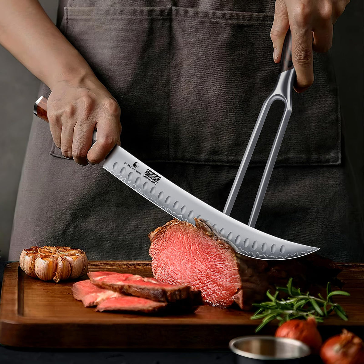 HOSHANHO Brisket Knife, 12 Inch Japanese High Carbon Steel Carving Slicing Knife with Ergonomic Handle, Razor Sharp Curved Butcher Breaking Knife for Meat Cutting