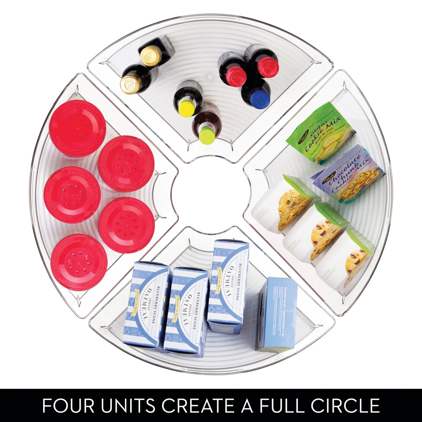 iDesign Lazy Susan 1/4 Wedge Organizer Bin with Handle - Corner Cabinet Organizer - Set of 4 - Clear