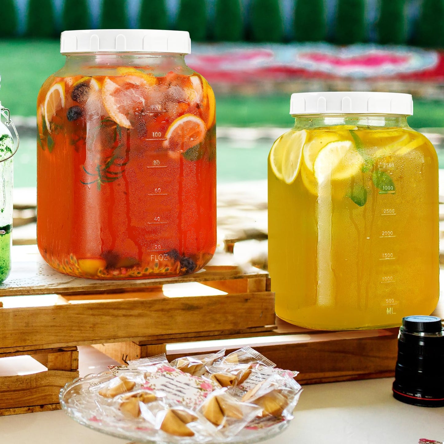 2 Pack 1 Gallon Glass Jar with Lid, Heavy Duty Airtight Screw Lid w Silicone Gasket - Large Mason Jar Wide Mouth w 2 Scale Marks for Fermenting Kombucha, Sun Tea, and Storing Food (Extra 2 Gaskets)
