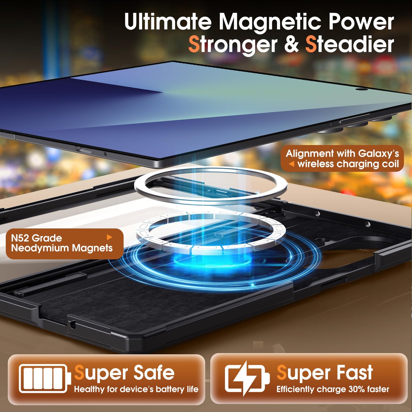 Armor Magnetic for Samsung Galaxy Z-Fold-7 Case: Dual Stand Horizontal & Vertical, Glass Screen Protector, Hinge Protection, Fit for MagSafe Wireless Charging, Shockproof Magnet Phone Cover, Black