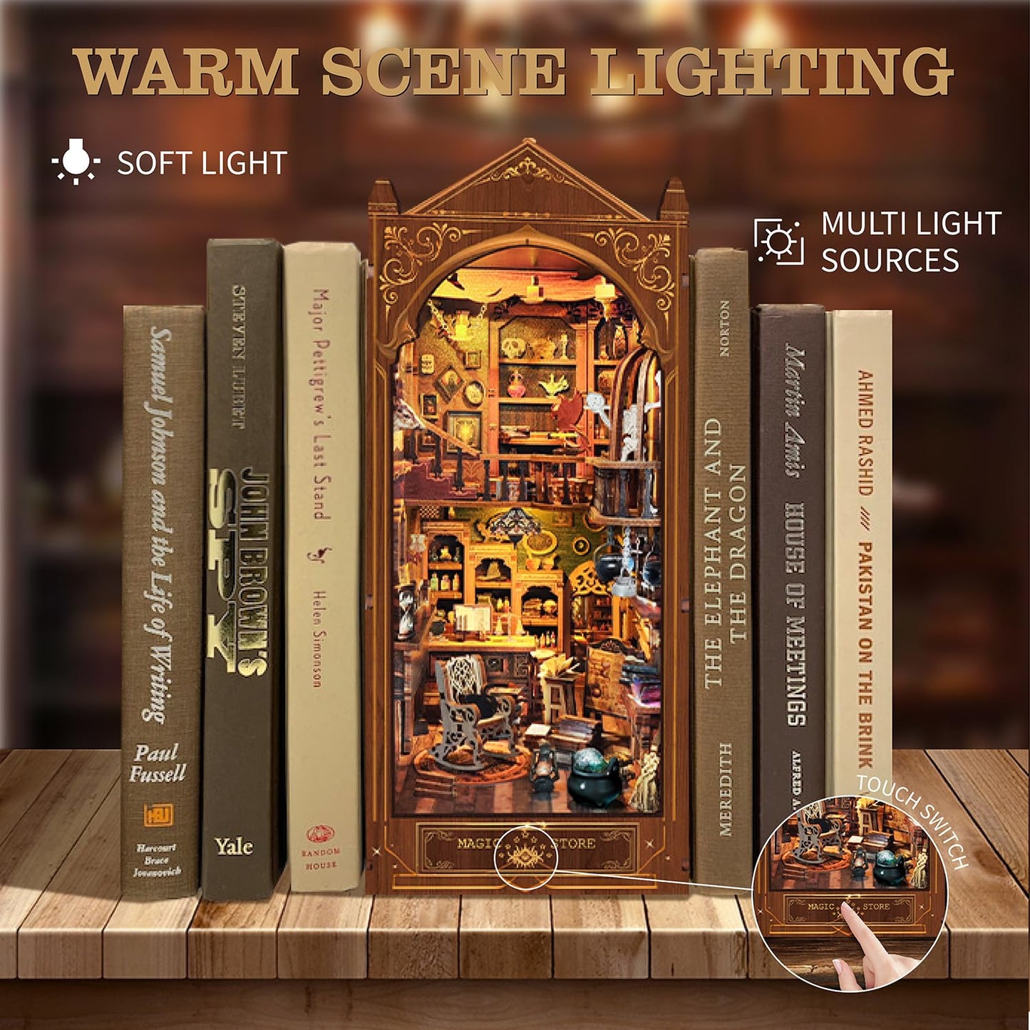 Book Nook Kit, Magic Store Dollhouse Booknook Bookshelf Insert Decor Alley DIY Miniature House Kit with Led Light Crafts for Adults and Teens to Build Creativity Model Gift