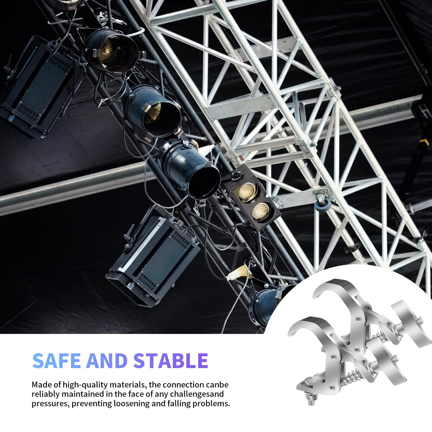 YEUIKERR 6 Pack Truss Clamp 1.57-2.4 Inch Stage Lighting Clamps Heavy Duty DJ Light Clamps Aluminum Alloy lighting C-Clamp Fit for 40-61 mm OD Tube/Pipe