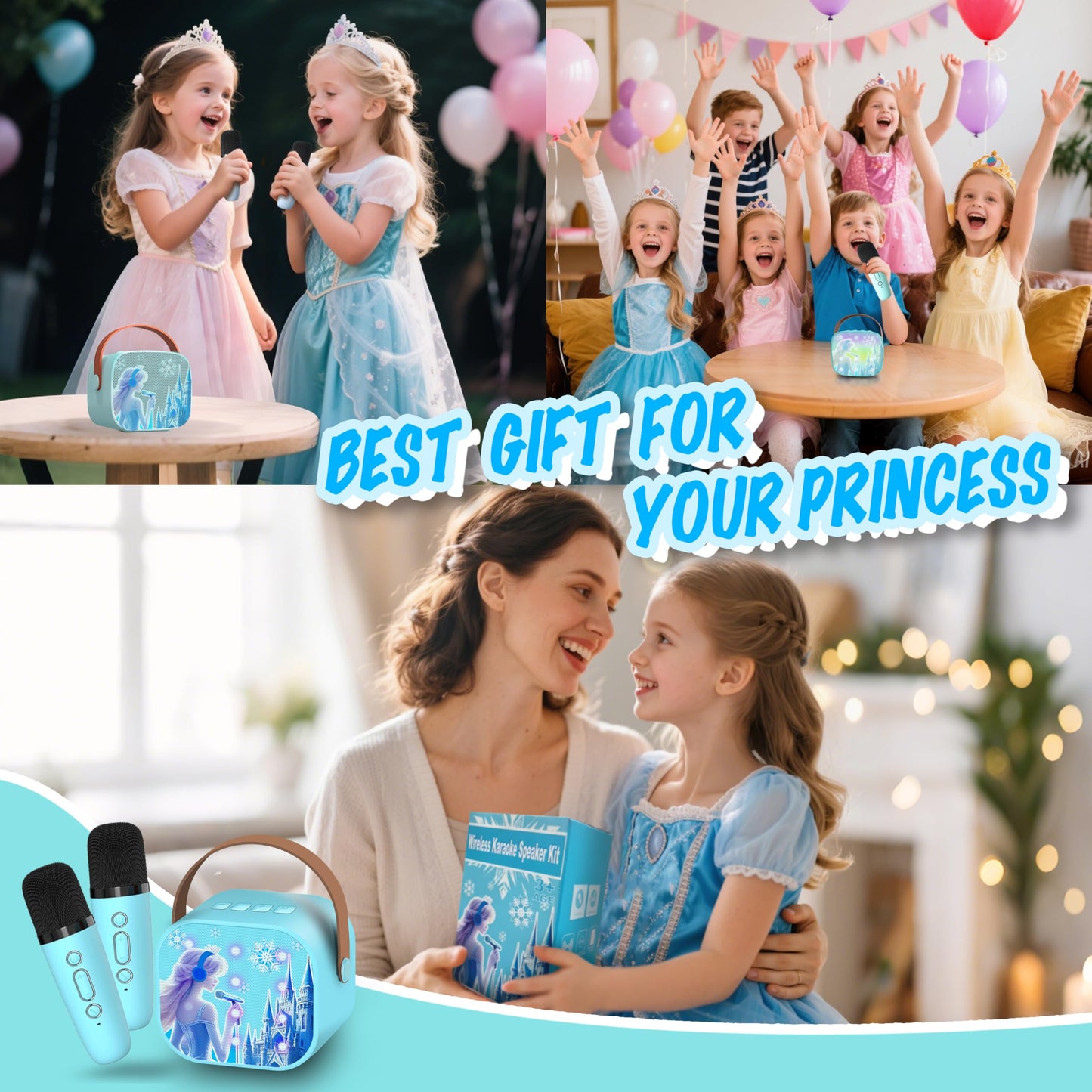 4 5 6 7 8 Year Old Girl Gifts Froze Toys for Girls Princess Toys Karaoke Microphone Karaoke Machine Wireless Microphone Kids Birthday Gifts for Girls Mini Karaoke Machine with 2 Mic