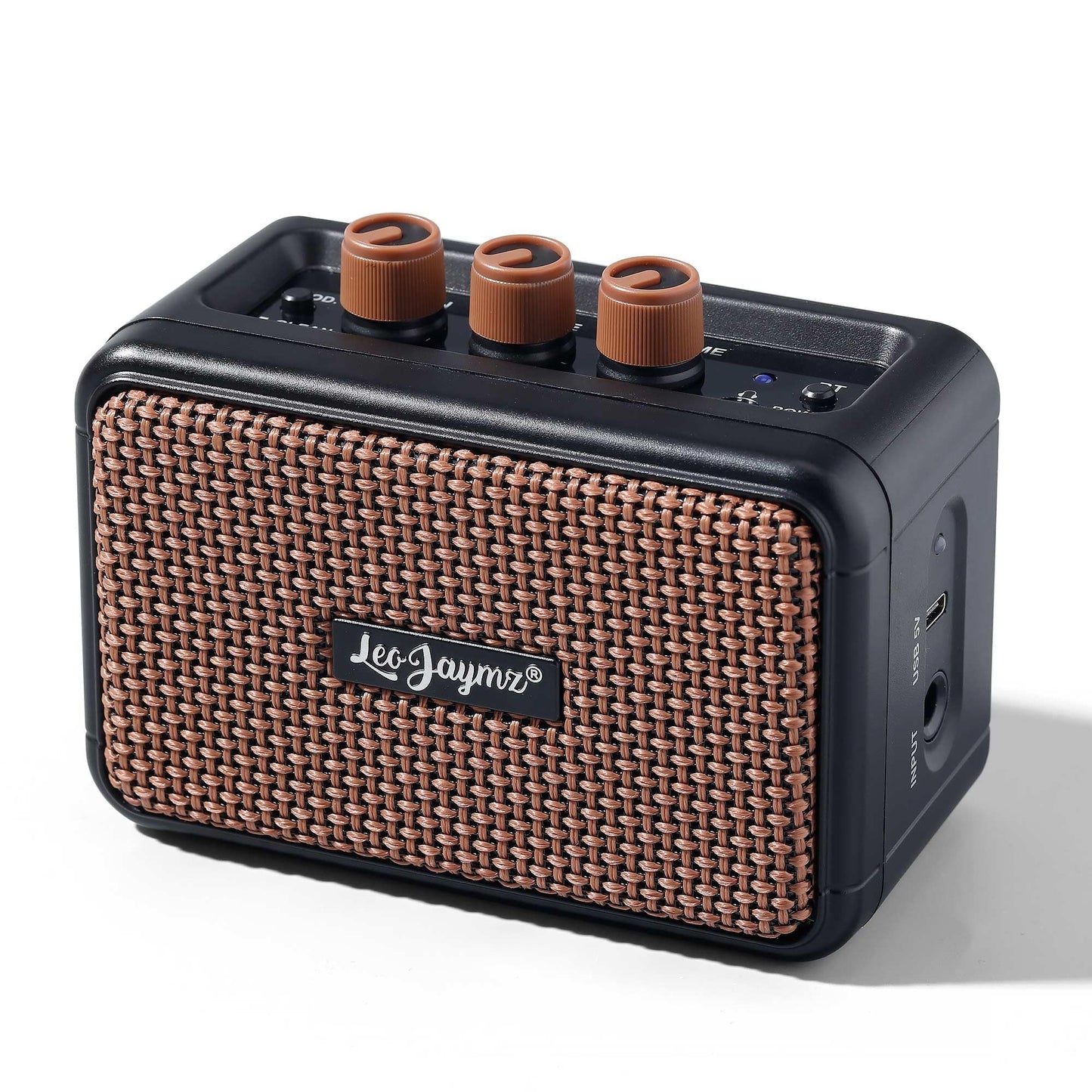 Leo Jaymz Mini Guitar Amplifier - 5W Dual Speaker BT Wireless Guitar Amp， Rechargeable Battery, Clean/Overdrive Modes, Headphone Jack,Ideal for Practice & Performance (Black)