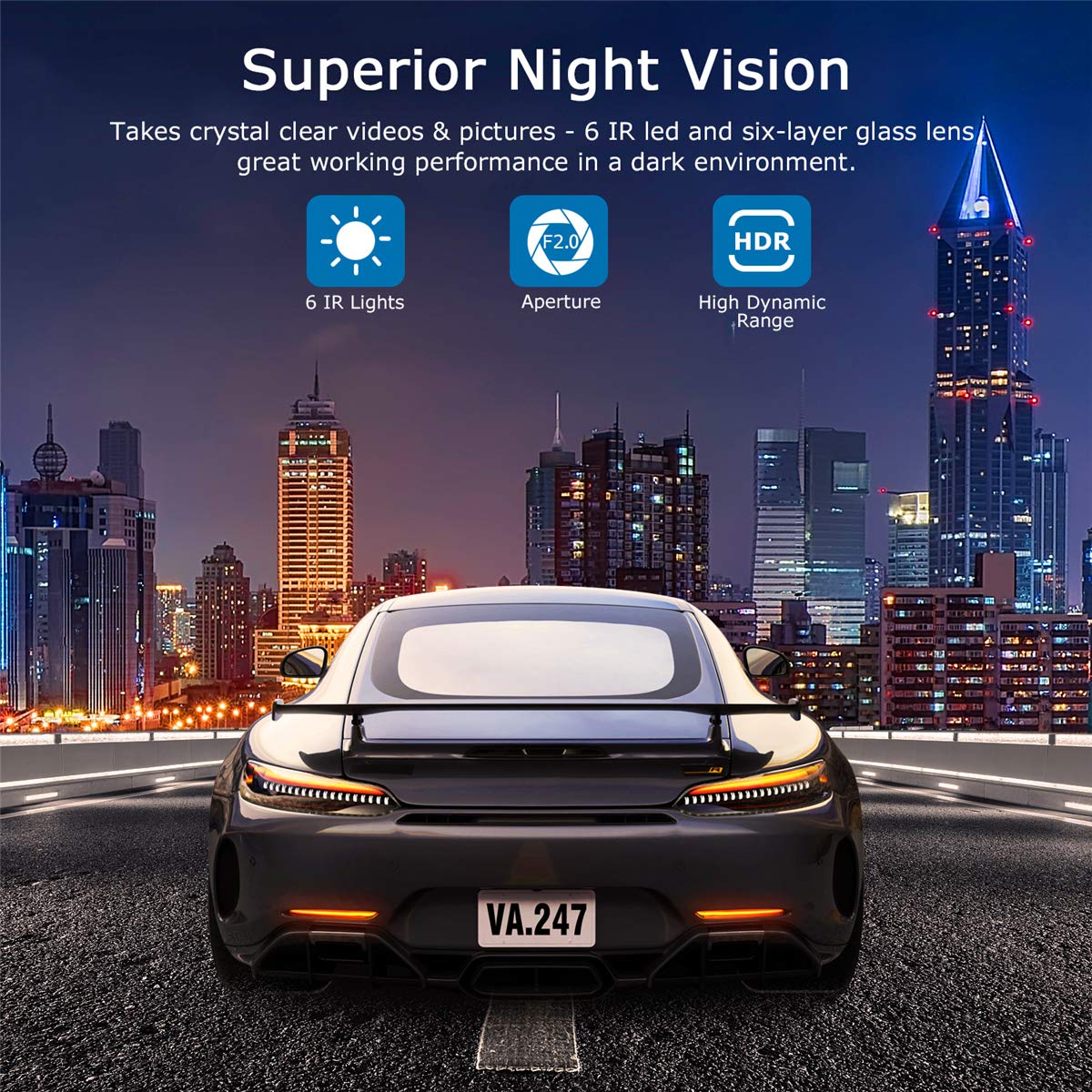 ORSKEY Dash Cam Front and Rear 1080P Full HD Dual Dash Camera in Car Camera Dashboard Camera Dashcam for Cars 170 Wide Angle HDR with 3.0" LCD Display Night Vision Motion Detection and G-Sensor