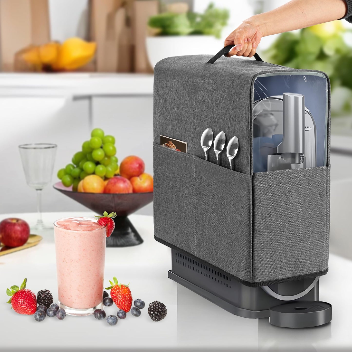 Yarwo Slushie Machine Dust Cover Compatible with Ninja Slushie Professional Frozen Drink Maker, Protective Cover with Visible Window and Pockets for FS301C/FS301/FS299 Smoothie Machine(Cover Only)
