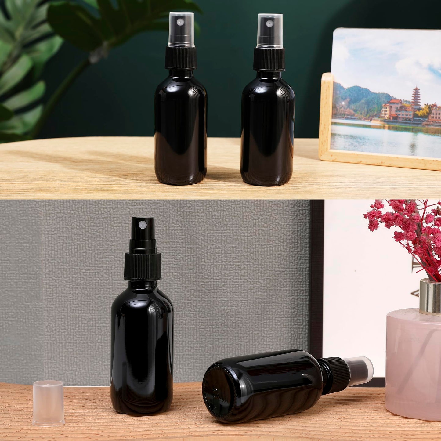 NOOEEISS Black Glass Small Spray Bottle 2 oz 24Packs,Fine Mist Sprayer Small Clear Bottles,Refillable Containers mini spray bottles for Cleaning Solutions and Skin Care (Black 24pcs)