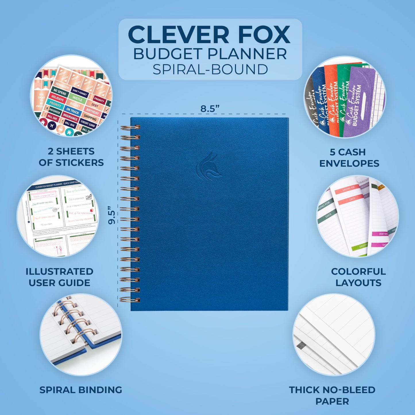 Clever Fox Budget Planner – Coiled Budget Book with Colorful Spacious Pages, Monthly Financial Planner, Budgeting Organizer & Expense Tracker Notebook, Finance Journal, 8x9.5 Hardcover – Mystic Blue