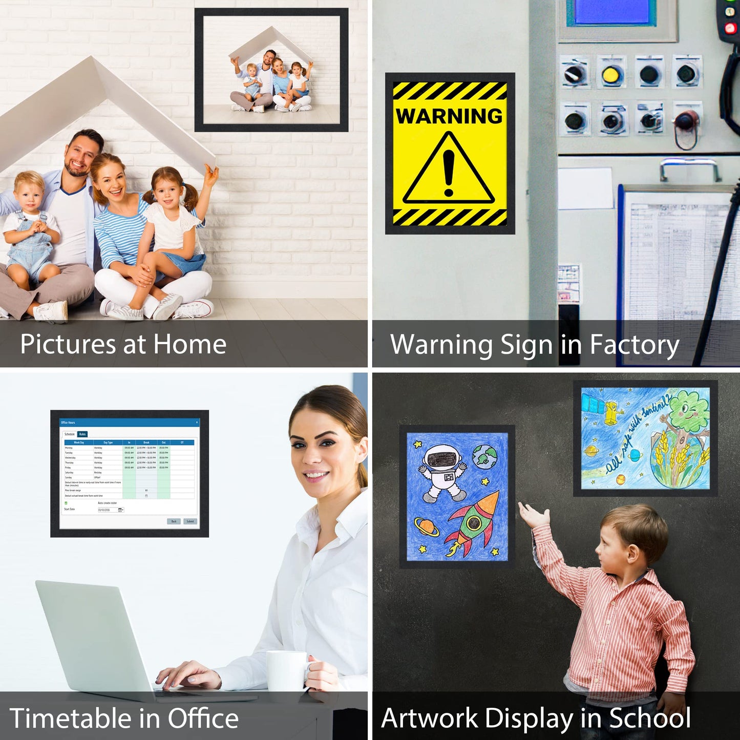 VAIIGO 8.5"x 11" Self Adhesive Sign Holder, Double Sided Window Display Frame with Clear PVC and Strong Magnetic for Office, Home, Store, Door, Glass, Wall (Black, 20 Pack)