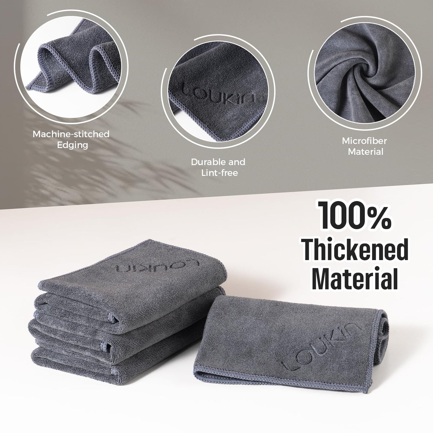 loukin 4 Pack Magnetic Cleaning Cloth, Microfiber Dry Erase Eraser, Washable Whiteboard Cleaning Cloth for Classroom, Home and Office, Gray, 12" x 12" - 3.4 fl oz Whiteboard Cleaner x 2 Included
