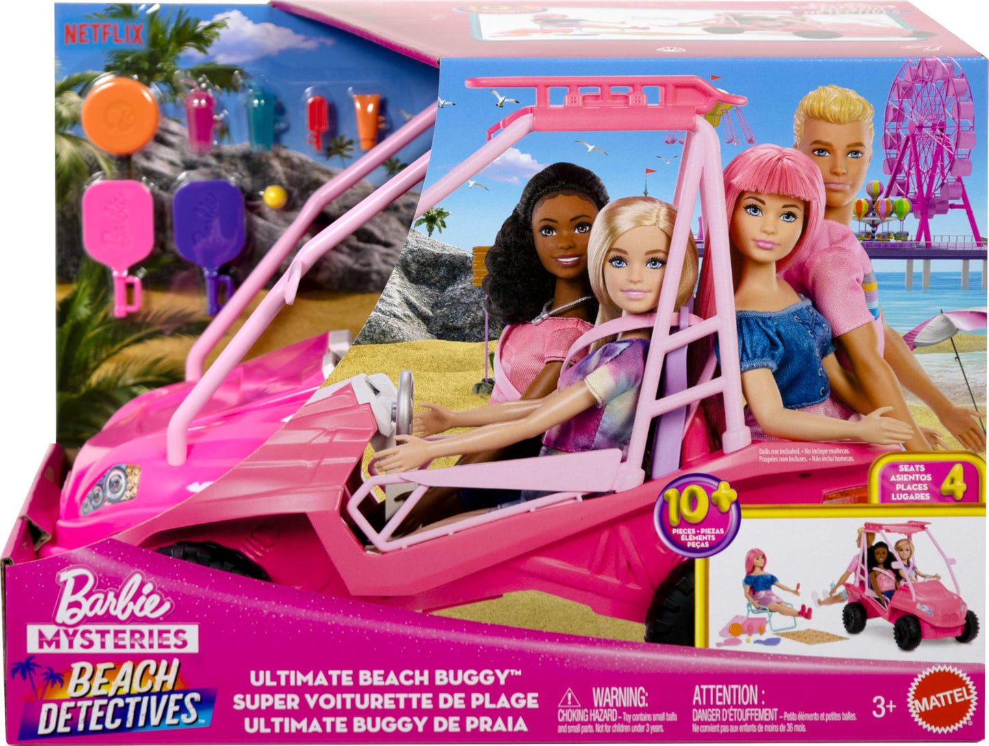 Barbie Mysteries: Beach Detectives Playset with Beach Buggy Toy Car & 10+ Accessories, Including Beach Chair & Towel