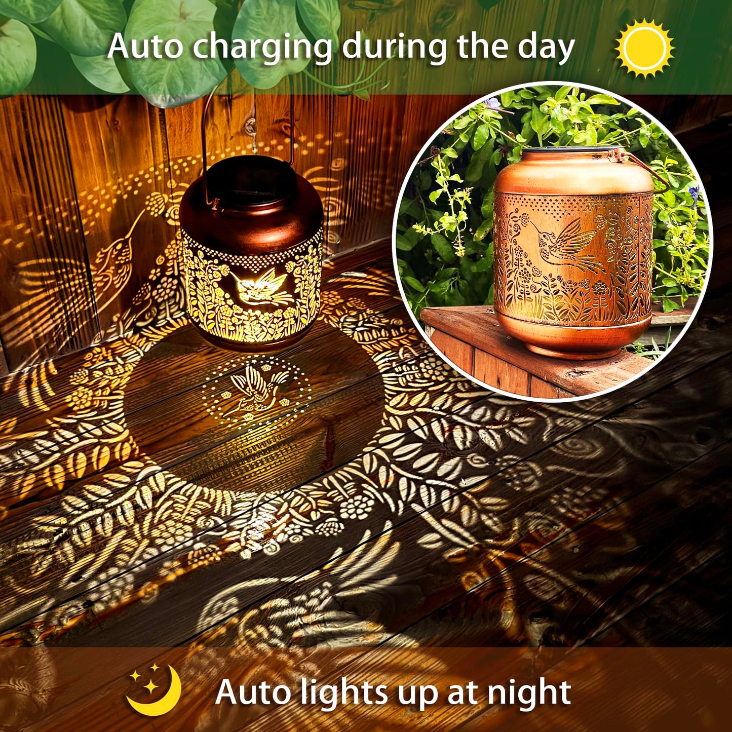Hummingbird Solar Lanterns Outdoor Waterproof Hanging Solar Lights Hummingbird Gifts for Women Men Metal Bird Decorative LED Lanterns for Yard, Patio, Lawn, Garden Decor