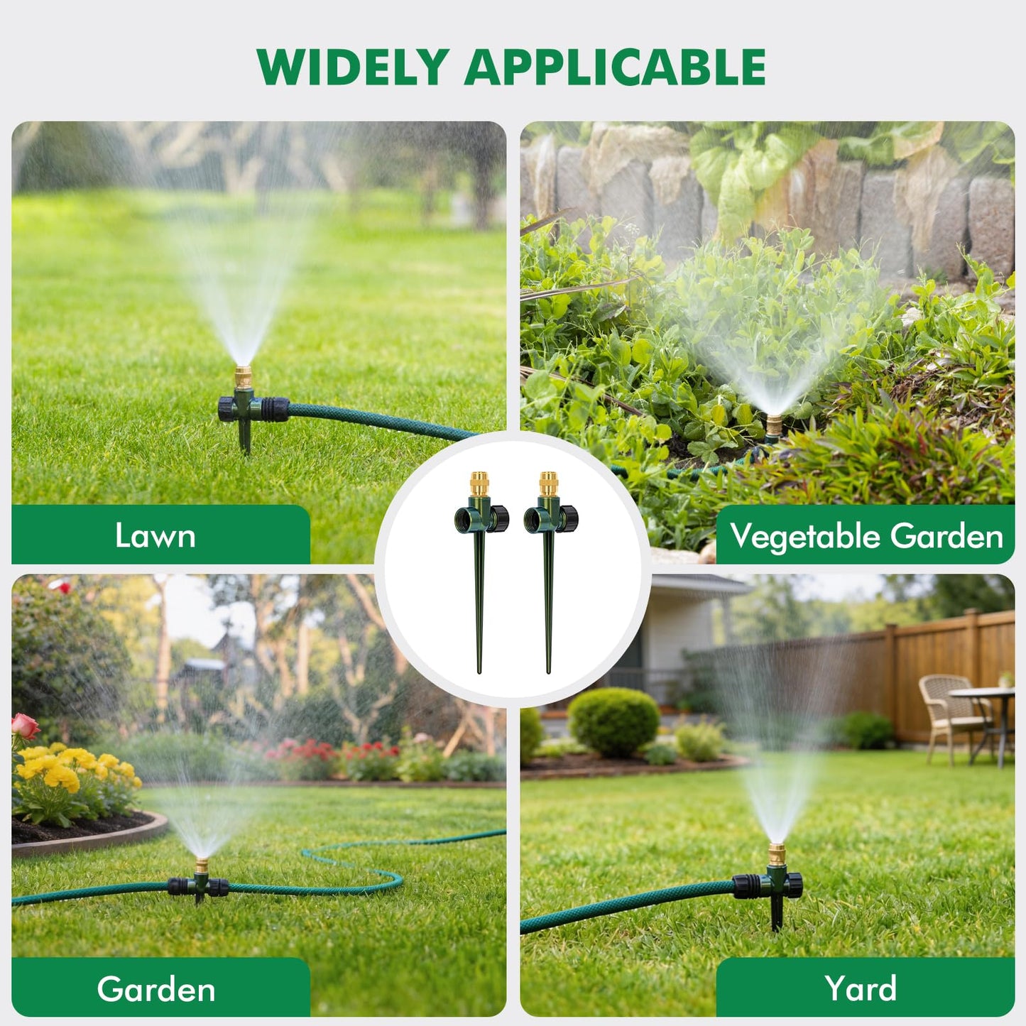 RESTMO 3 Pack Heavy-Duty Full-Metal Lawn Sprinkler for Yard with Durable Brass Nozzle, Premium Spike Base, 360° Large Area Coverage Lawn Sprinkler for Patio and Garden Irrigation