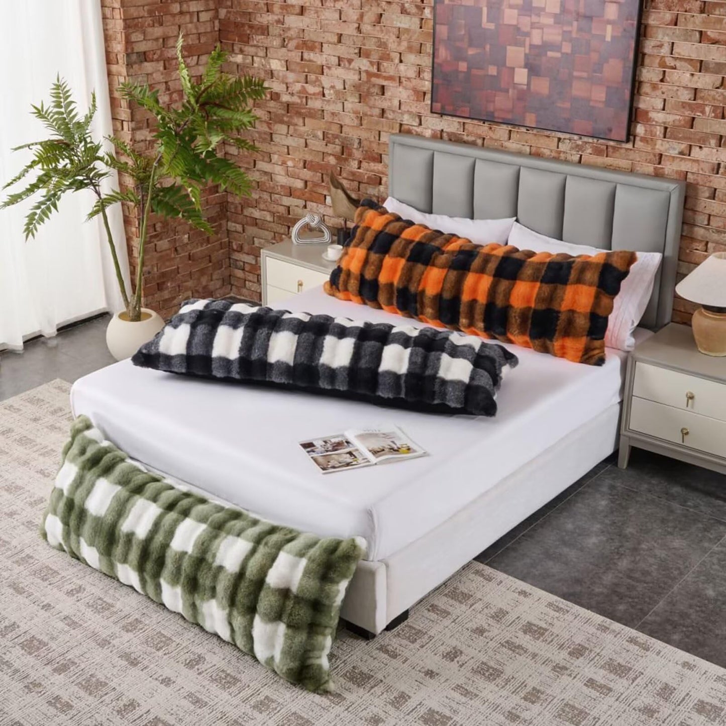 Shaggy Faux Fur Body Pillow,Fluffy Bed Pillow with Zipper Closure,Soft Decorative Plush Full Long Pillows,Fuzzy Hug Pillow for Living Room Side Sleeper & Pregnancy 20"x54" (Beige Chocolate)