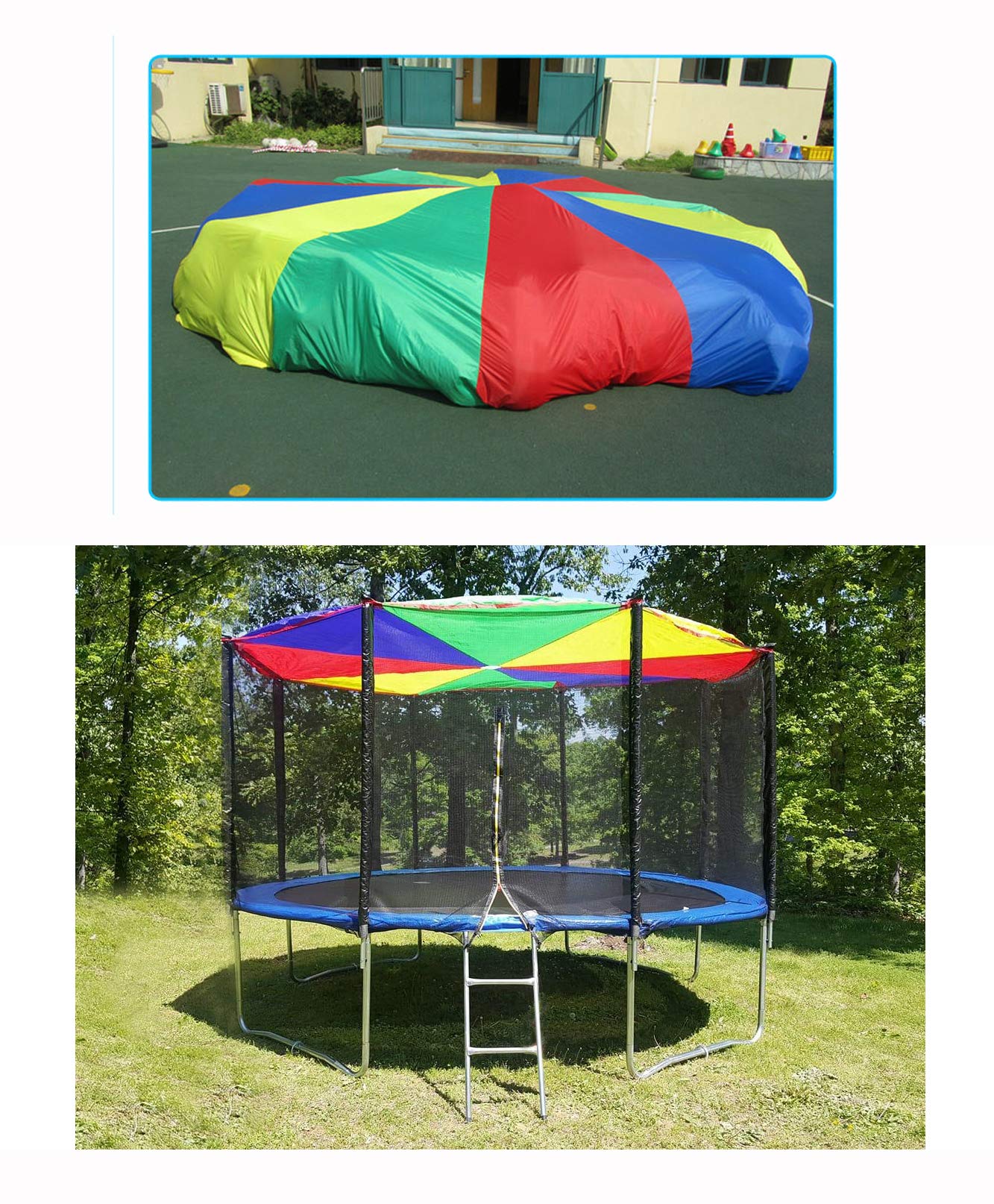 16.4ft Rainbow Parachute for Outdoor Party Games, Kids Play Parachute Group Cooperative Team Game Toys, Family Get-Together Entertainment