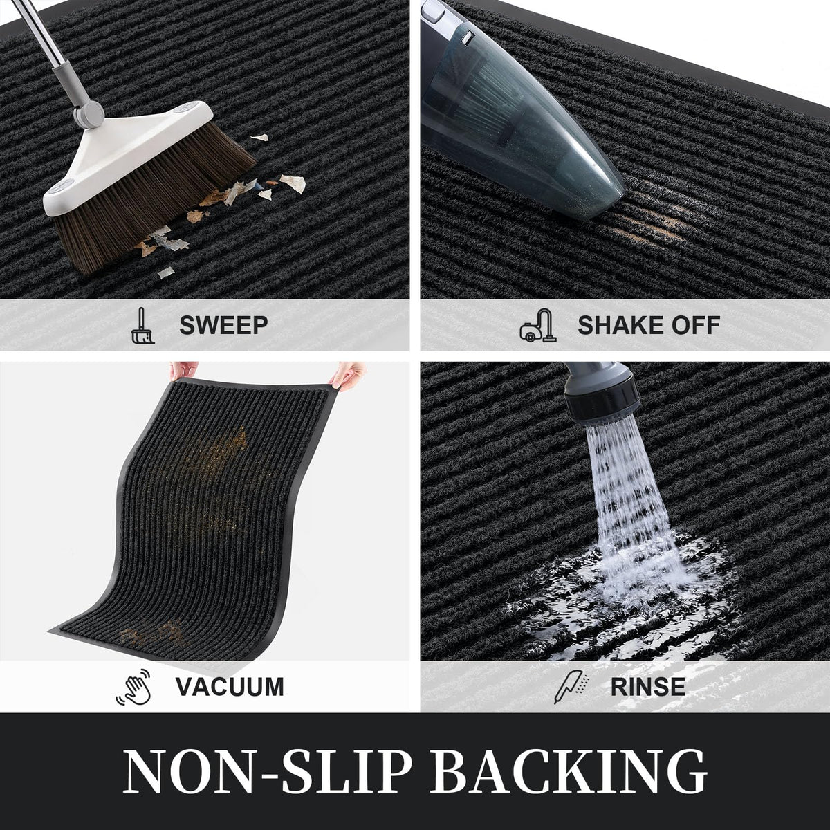 OLANLY Front Door Mat Indoor Outdoor Waterproof Doormat, Low Profile Non Slip Welcome Mat, Easy Clean Heavy Duty Durable Outdoor Mats for Entrance, 35"x23", Black