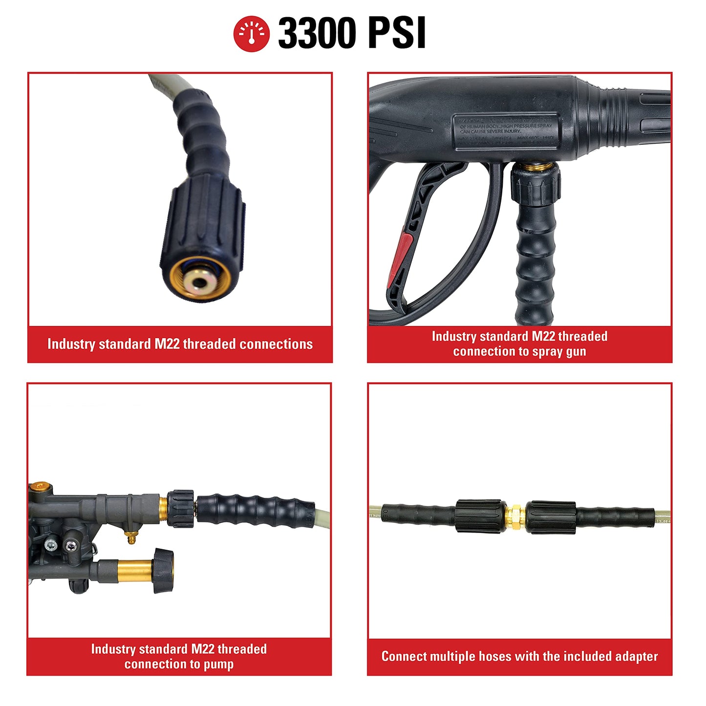 Simpson 40224 3100 Psi Cold Water Replacement/Extension Hose for Gas and Electric Pressure Washers, 1/4-Inch by 25-Feet