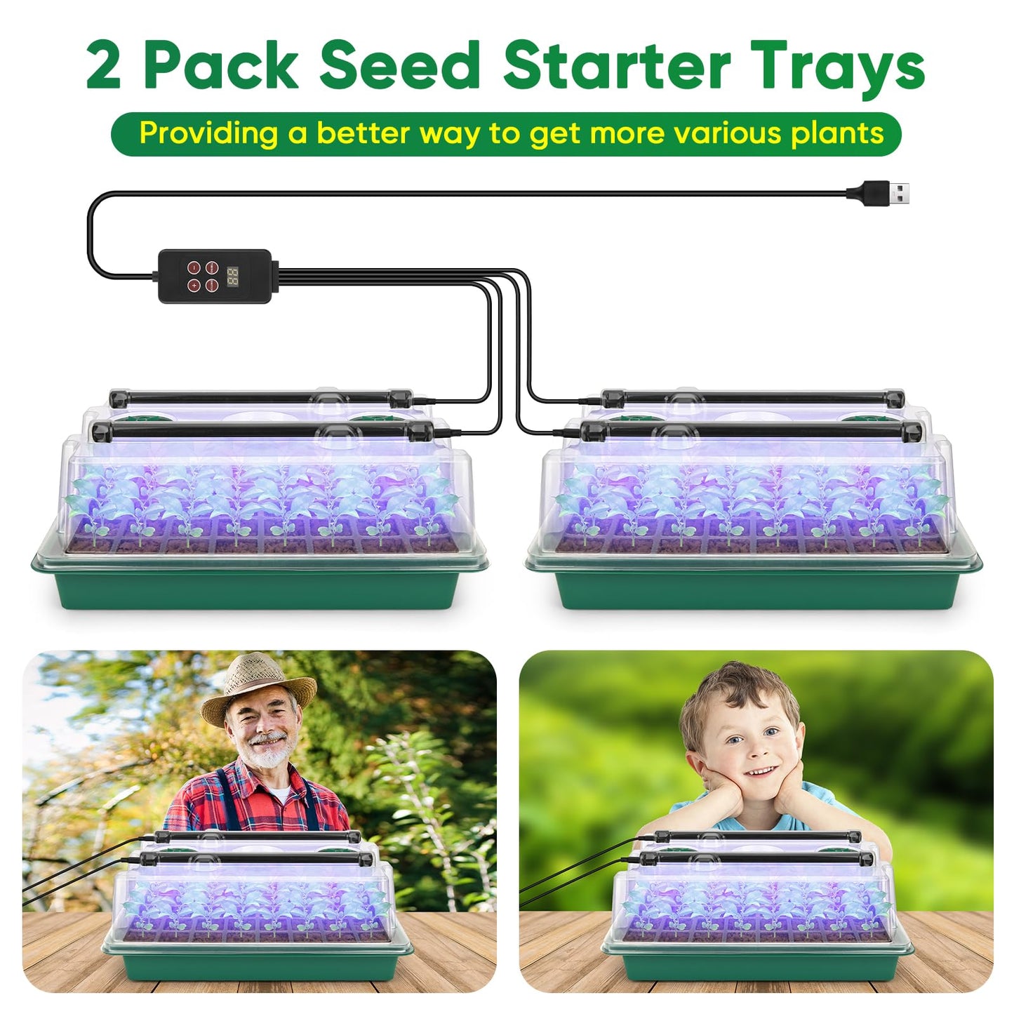 BlumWay Seed Starter Tray with Grow Light,80-Cells Seedling Tray with Humidity Dome/Indoor Grow Kit,1-24 Hours Timed Light Plant Starter Set