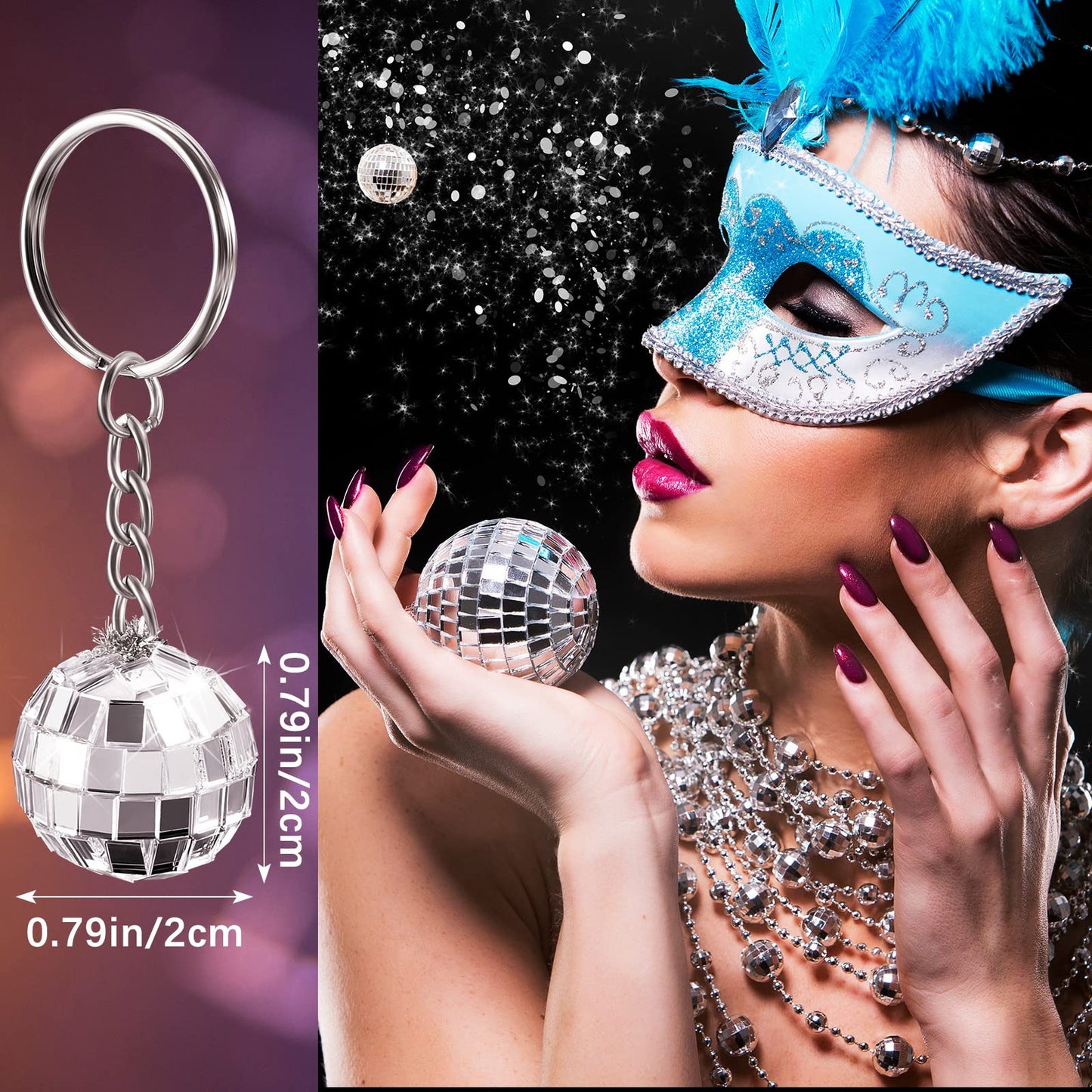 Henoyso 36 Pcs Mini Disco Ball Keychain Bulk Disco Ball Party Favors Sliver Disco for 70s 80s Decorations Mardi Gras Supplies