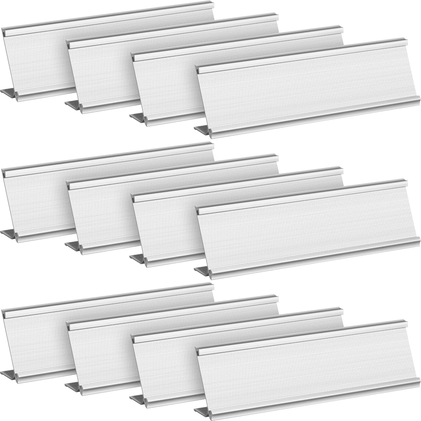 LEIFIDE 12 Pack Aluminum Name Plate Holder for Desk 2 x 8 Inch Blank Name Plates Office Business Desk Holder Desktop Table Display for End of Year School Business Office Teacher Classroom(Silver)