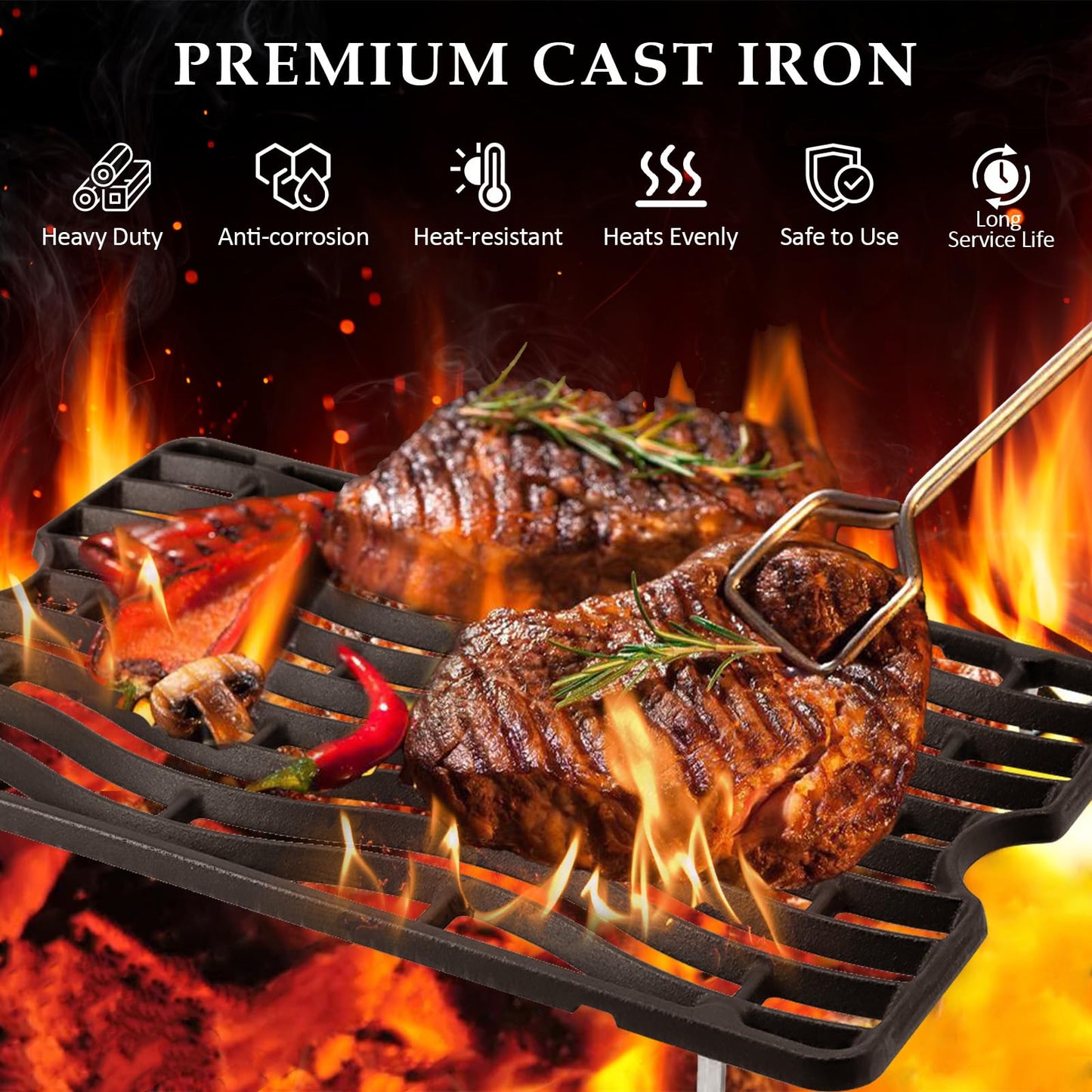 Hiorucet S83010 Grill Grates BBQ Replacement for Napoleon LEX 485 and Prestige 450/500/665 Grills, Heavy Duty Cast Iron Cooking Grid Infrared Side Burner Grid BBQ Grill Parts, 14 9/16 Inch, 1-Pack