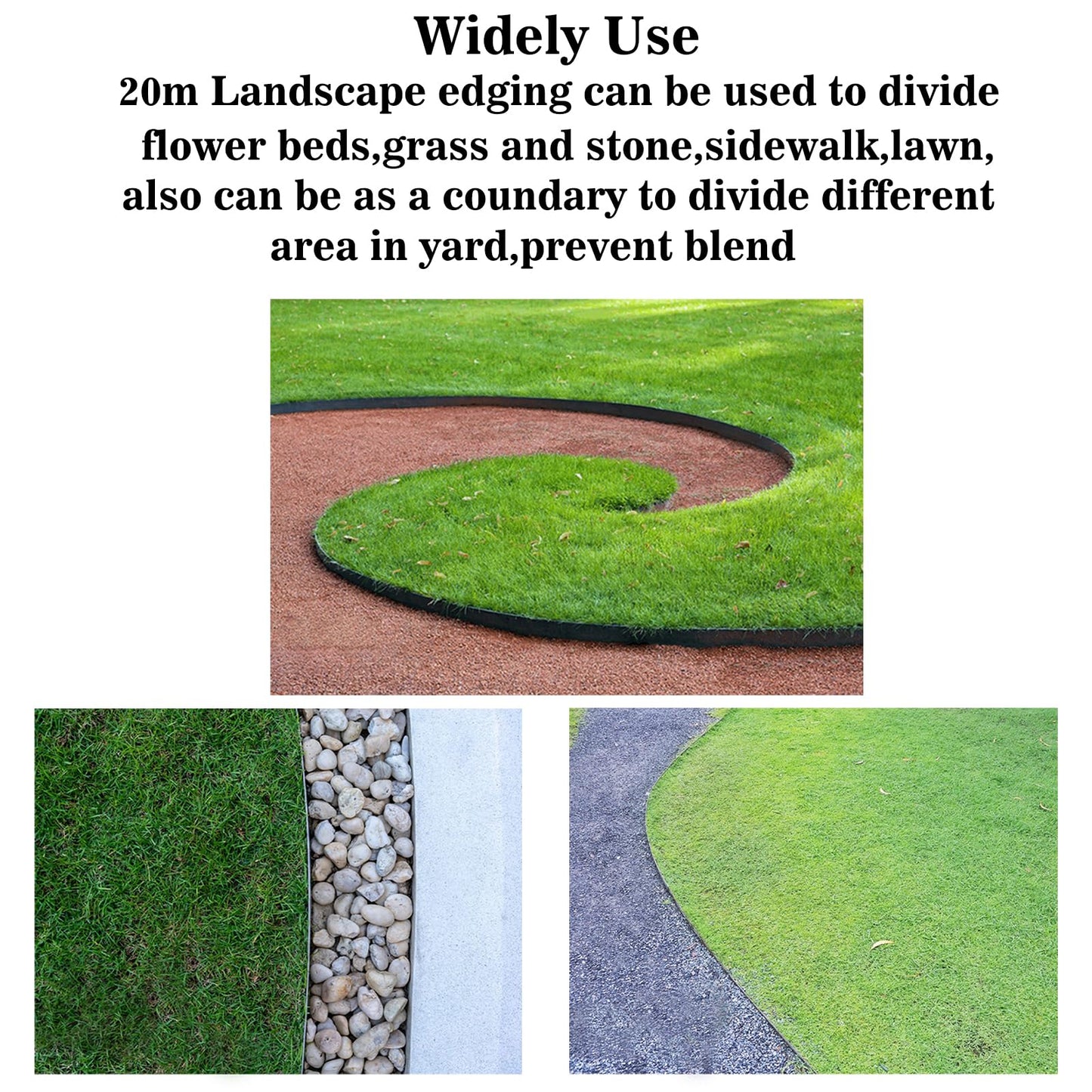 Garden Edging 66FT, 2in Tall Landscape Edging Kit Lawn Edging with 60pcs Spikes Edging Border for Flower Beds Surrounds, Yard Edging, Sidewalks, Pathway Paver, Black