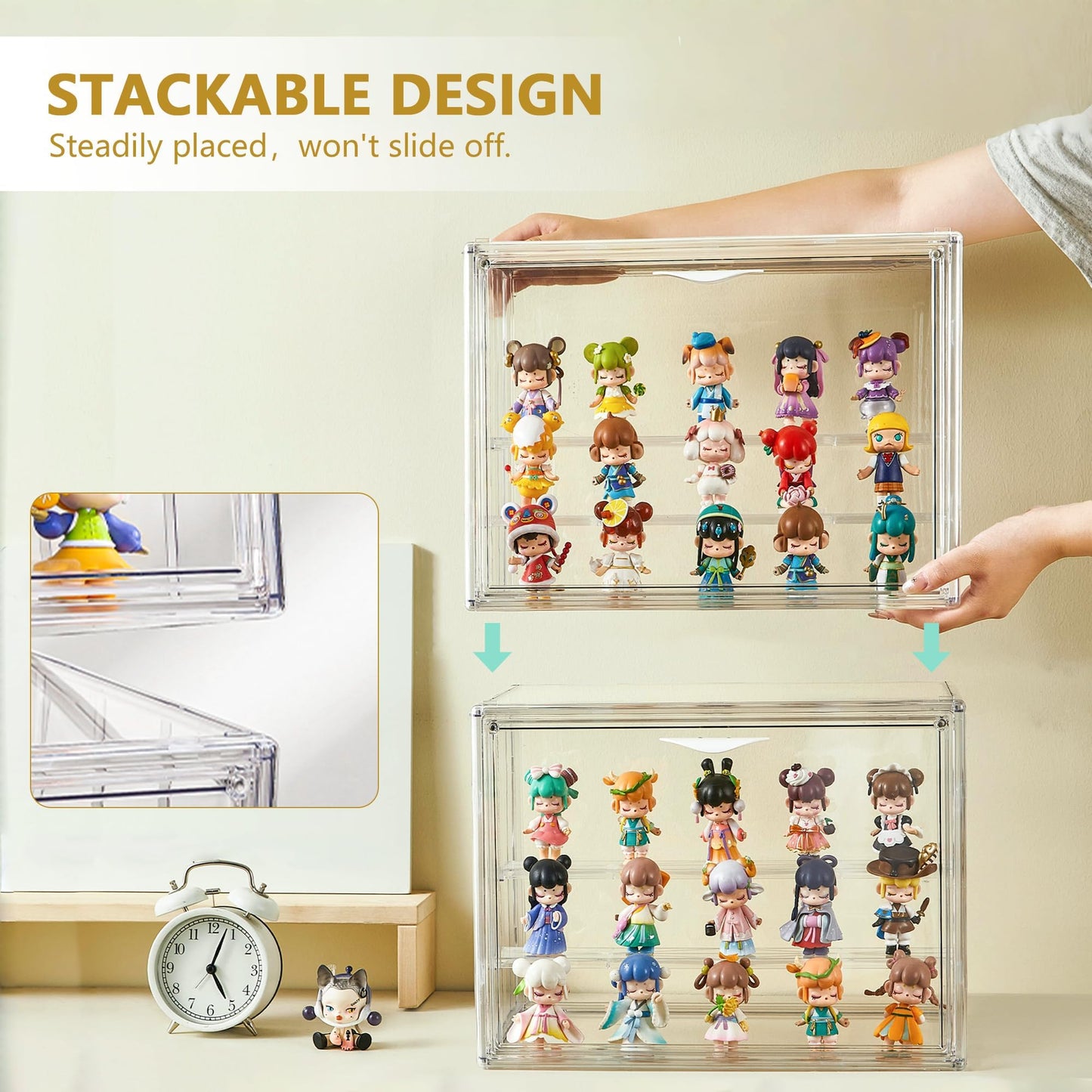 Acrylic Display Case for Collectibles 3 Layer Adjustable Display Case with Magnetic Door, Dustproof Clear Stackable Display Box for Figures Showcase, Shoe Box, Protection Organizer, Storage Bins-1Pack