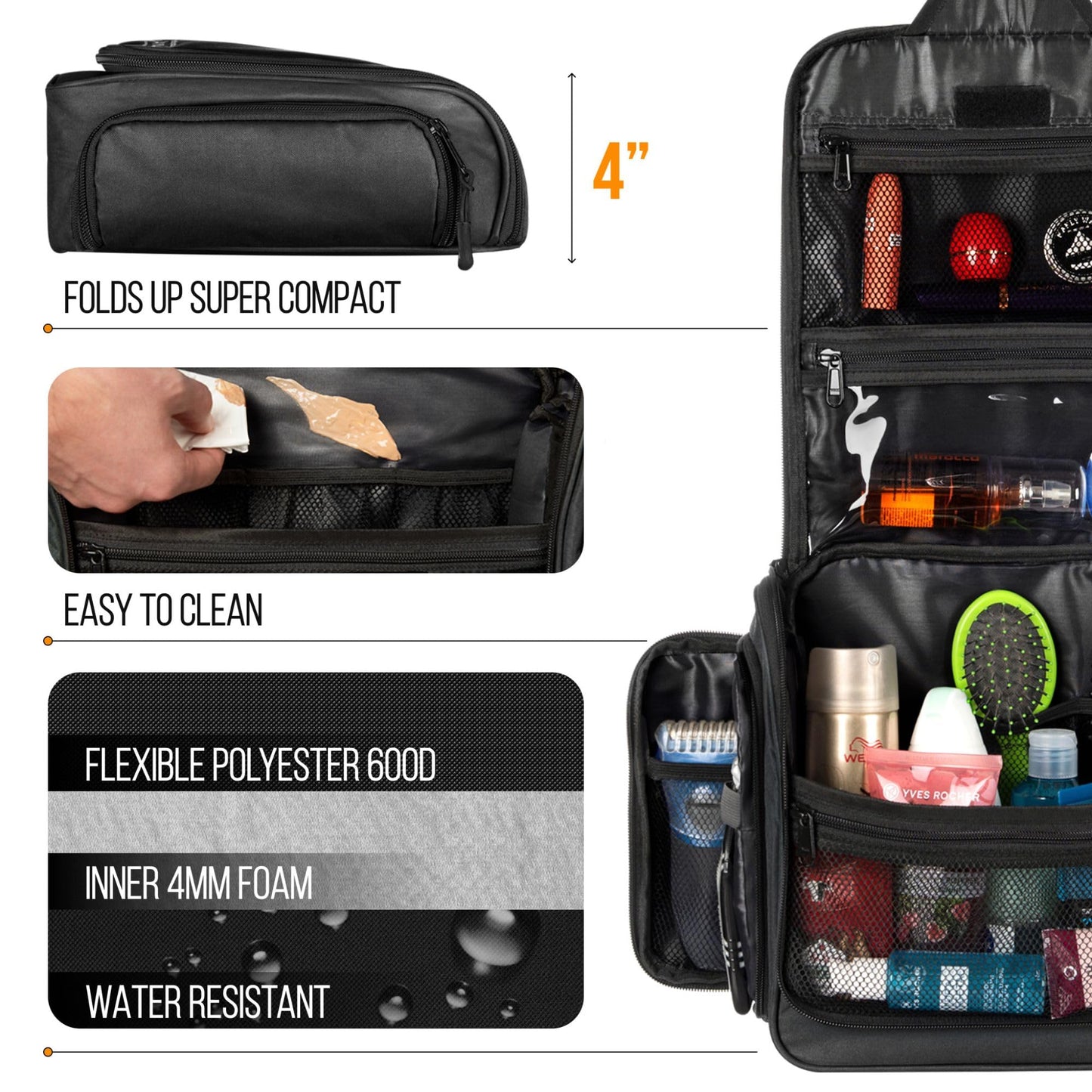 Travel Toiletry Bag for Men and Women - Large Hanging Toiletry Organizer - Waterproof Hygiene Bag with Metal XXL Swivel Hook, Sturdy Zippers and 19 Compartments for Toiletries, Makeup, Cosmetics