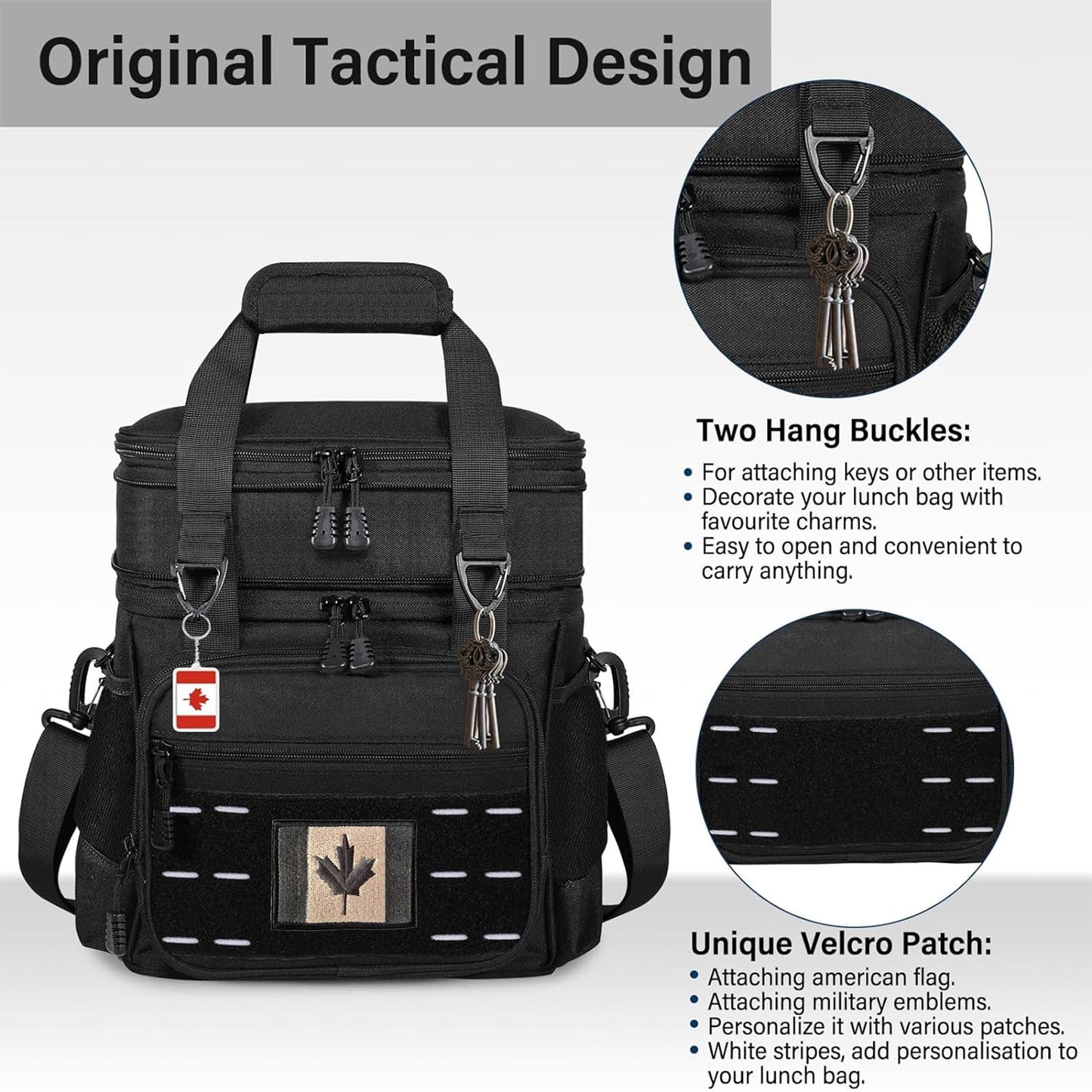 Expandable Large Lunch Box, Double Deck Insulated Lunch Cooler Bag Heavy Duty Leakproof Lunch Pail for Men Adults Work Office Outdoor Picnic Trips,16L,Black