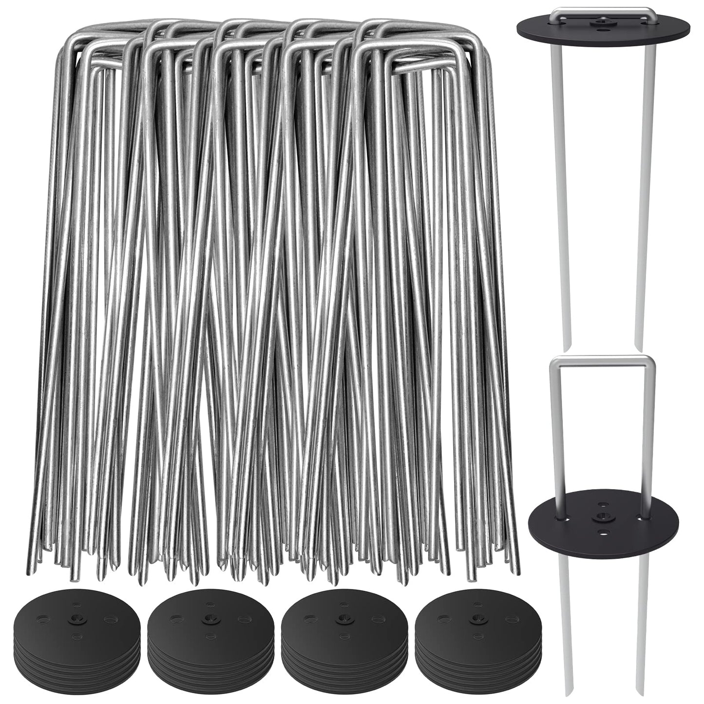 AAGUT 100 Pack Vapor Barrier Stake with and Plastic Caps, 6 Inch Garden Stakes Landscape Staples, for Poly Sheeting, Moisture Barrier, Weed Mat Fabric