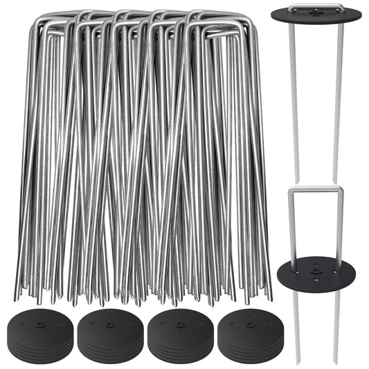 AAGUT 100 Pack Vapor Barrier Stake with and Plastic Caps, 6 Inch Garden Stakes Landscape Staples, for Poly Sheeting, Moisture Barrier, Weed Mat Fabric