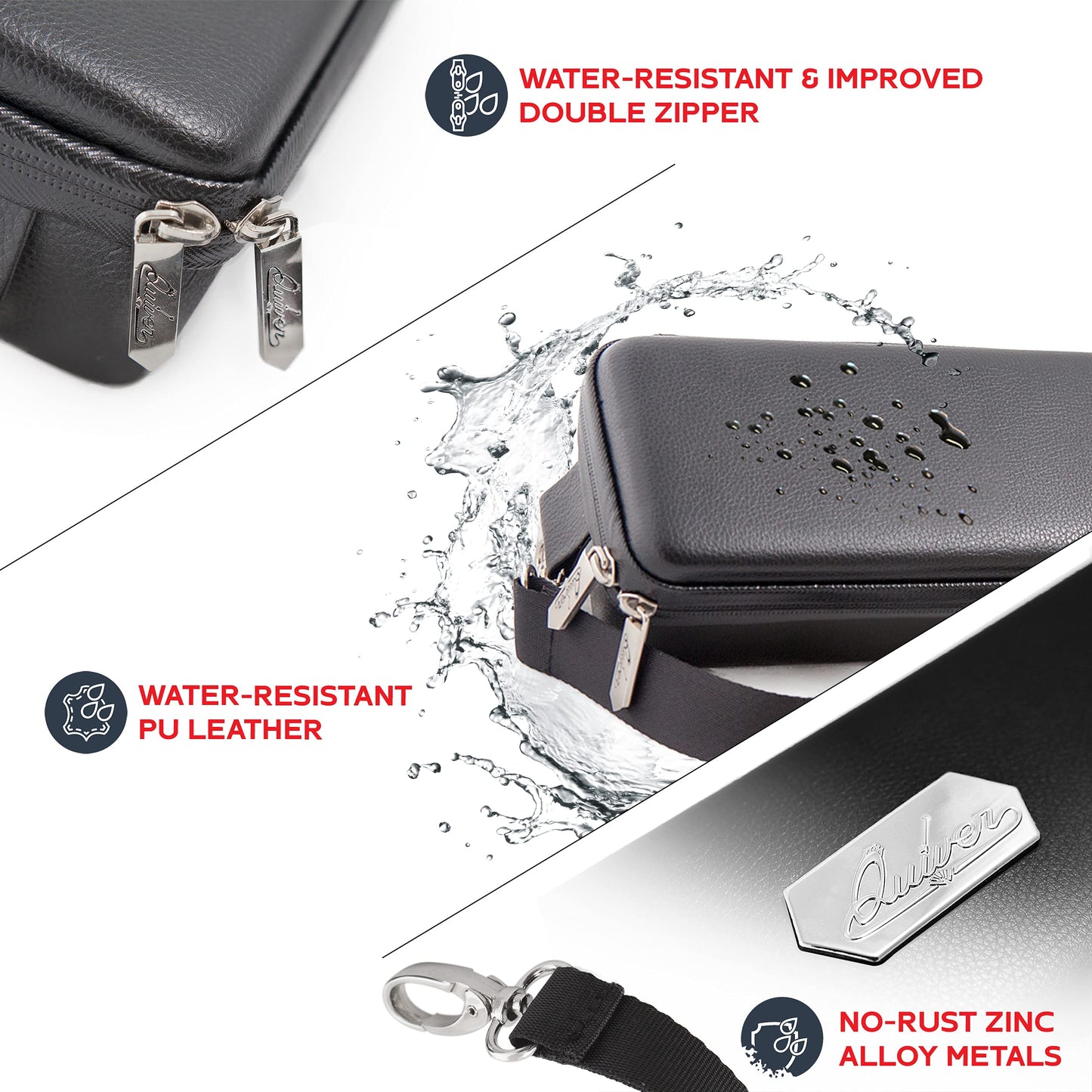 Quiver Time Black Quiver Card Carrying Case - TCG Cards Deck Box Holder for Trading Cards, MTG Bag Playing Card Case (Wrist & Shoulder Strap, Dividers, Separators, Corner Pads + 100 Apollo Sleeves)