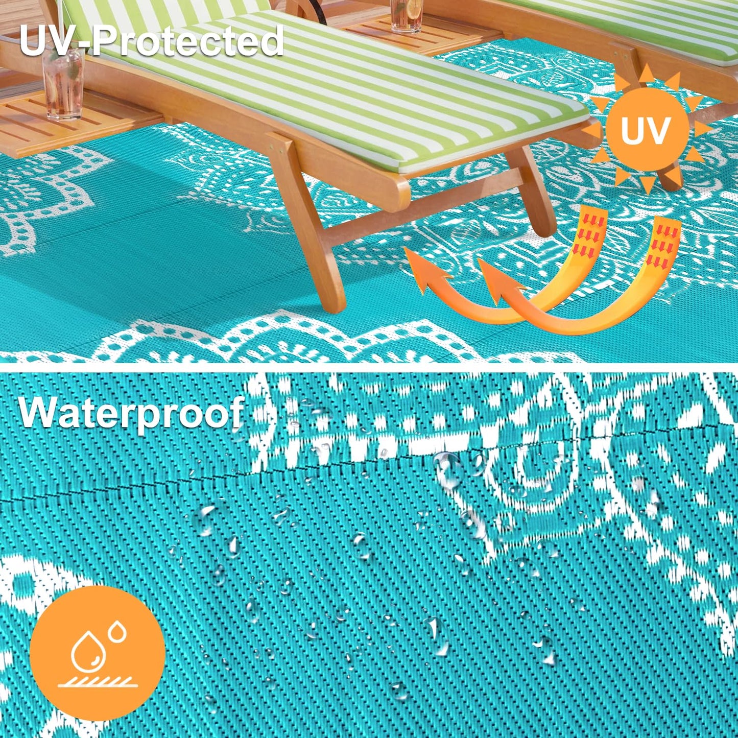 Yamaziot Waterproof Outdoor Rug 6x9 ft, Reversible Plastic Straw Rug for Patio Clearance, Camping, RV Mat, Large Outside Rug Carpet for Porch, Deck, Backyard, Balcony, Picnic (Blue)