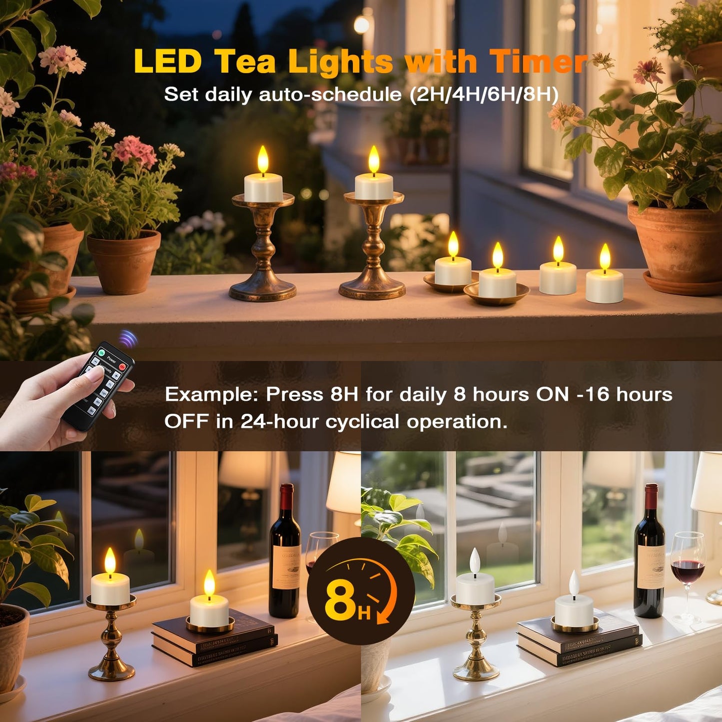 Yme Rechargeable Flameless Tea Lights Candles with Remote & Magnetic Charging Base, 6pcs Waterproof Battery Operated LED Flickering Votive Candles with Timer for Home Halloween Christmas Party Decor