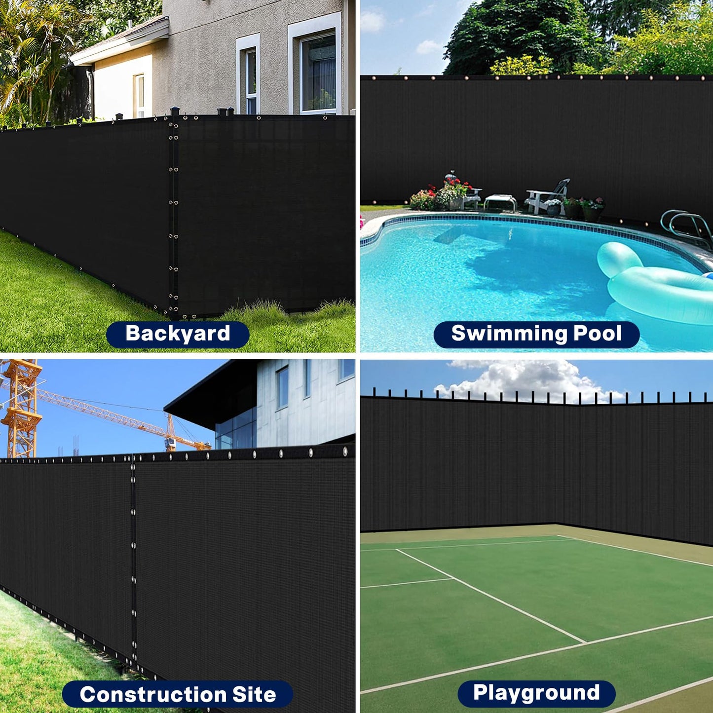 Duerer Privacy Fence Screen 4 x 50ft Black Fence Covering Heavy Duty 170GSM Commercial Windscreen Fencing Mesh Shade Net Cover, UV Protection 90% Blockage Outdoor Backyard, Patio with Cable Ties