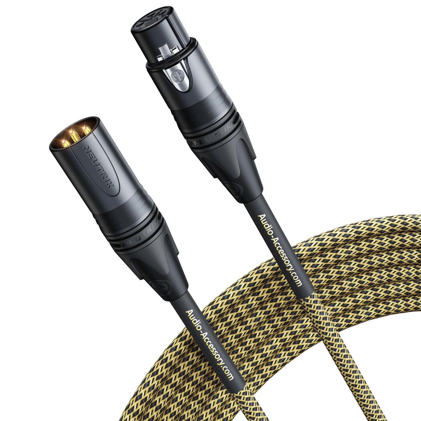 AA AUDIO ACCESSORY Gold Series Star Quad Studio XLR Cables 6.6ft, Neutrik Connectors, 19AWG OFC, Kevlar-Reinforced Nylon Braided Handmade Microphone Cable, 100% OFC Braid and Al-Foil Shielding