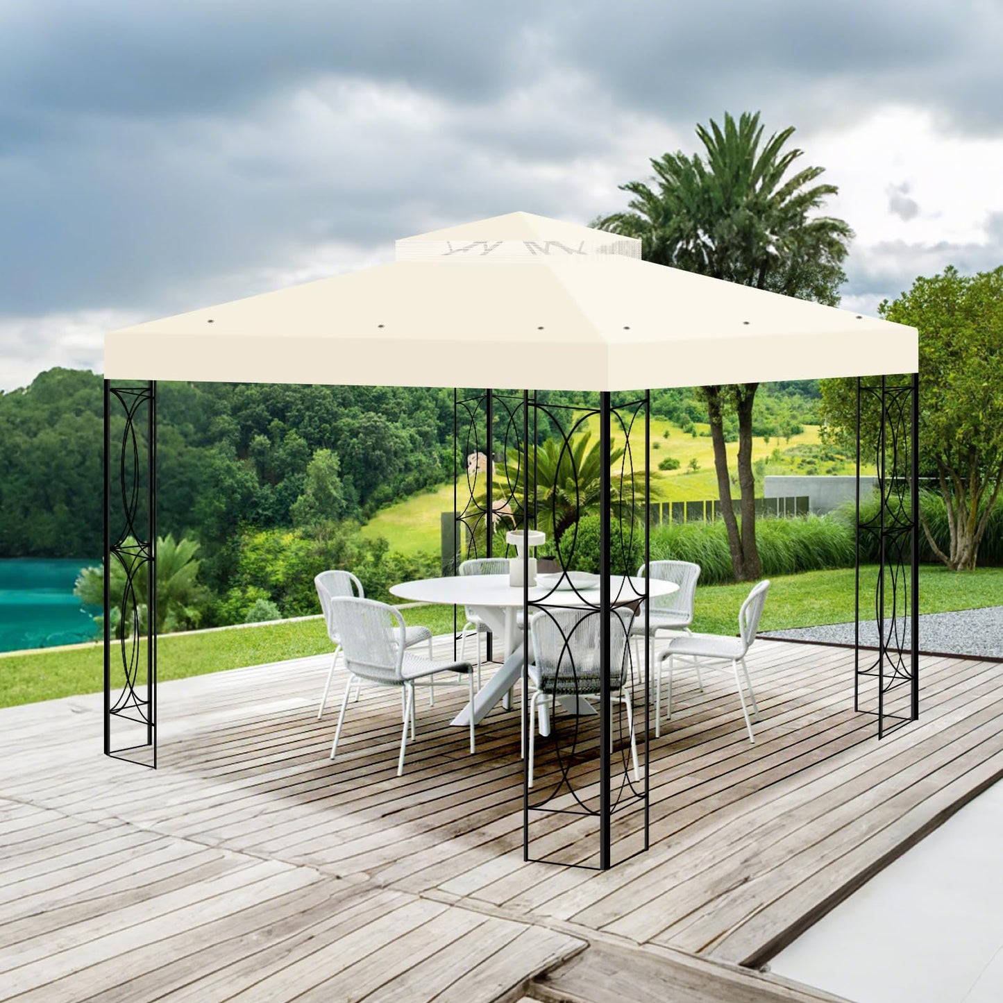 8'x8' Gazebo Top Canopy Replacement Cover - Double Tier Top Canopy Cover Replacement with UV30+, Dirt, Water Resistant for Outdoor, Garden, Pavilion (Beige)