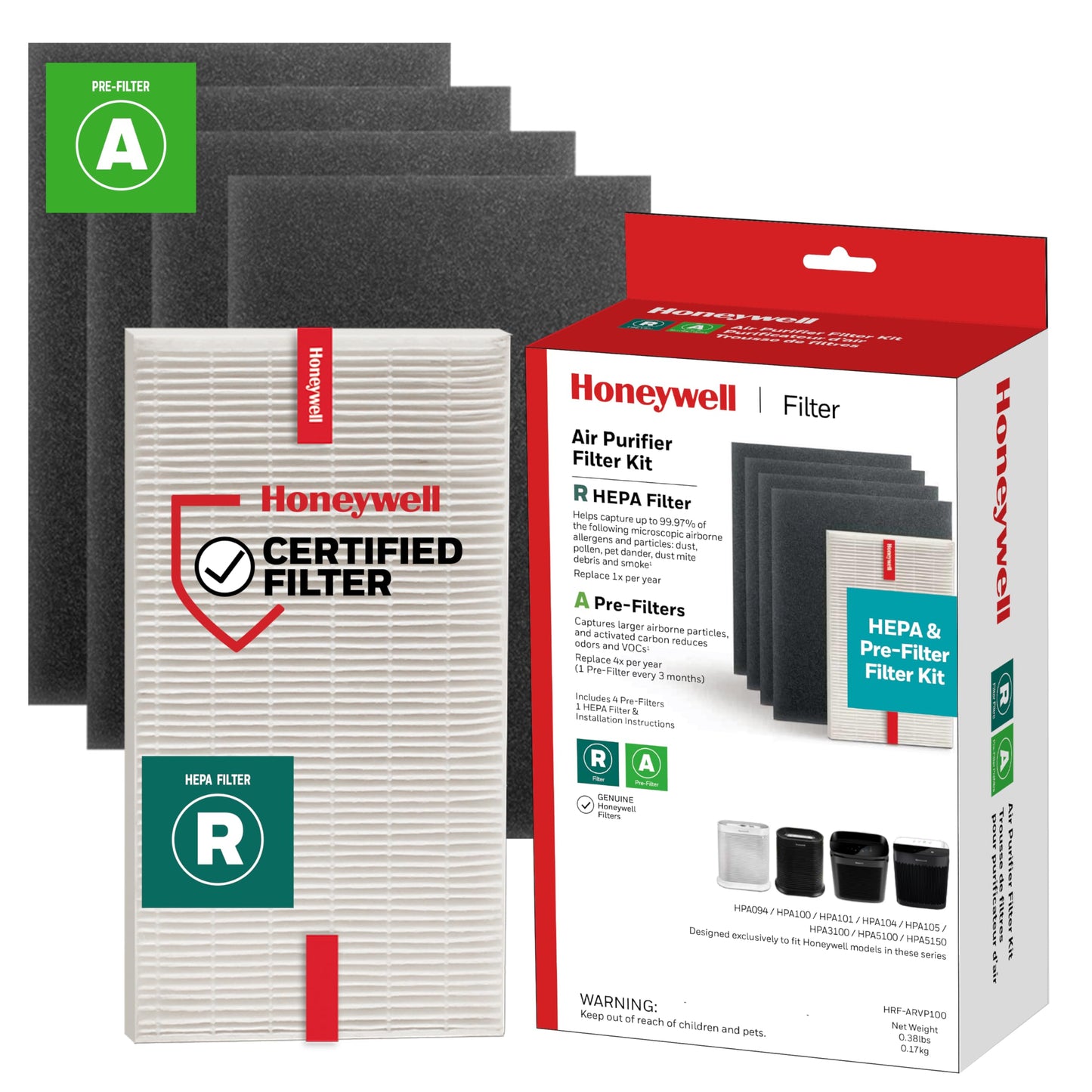 Genuine Honeywell HRF-ARVP100 1-Year Value Filter Kit for Medium Room HPA100 Series HEPA Console Air Purifiers