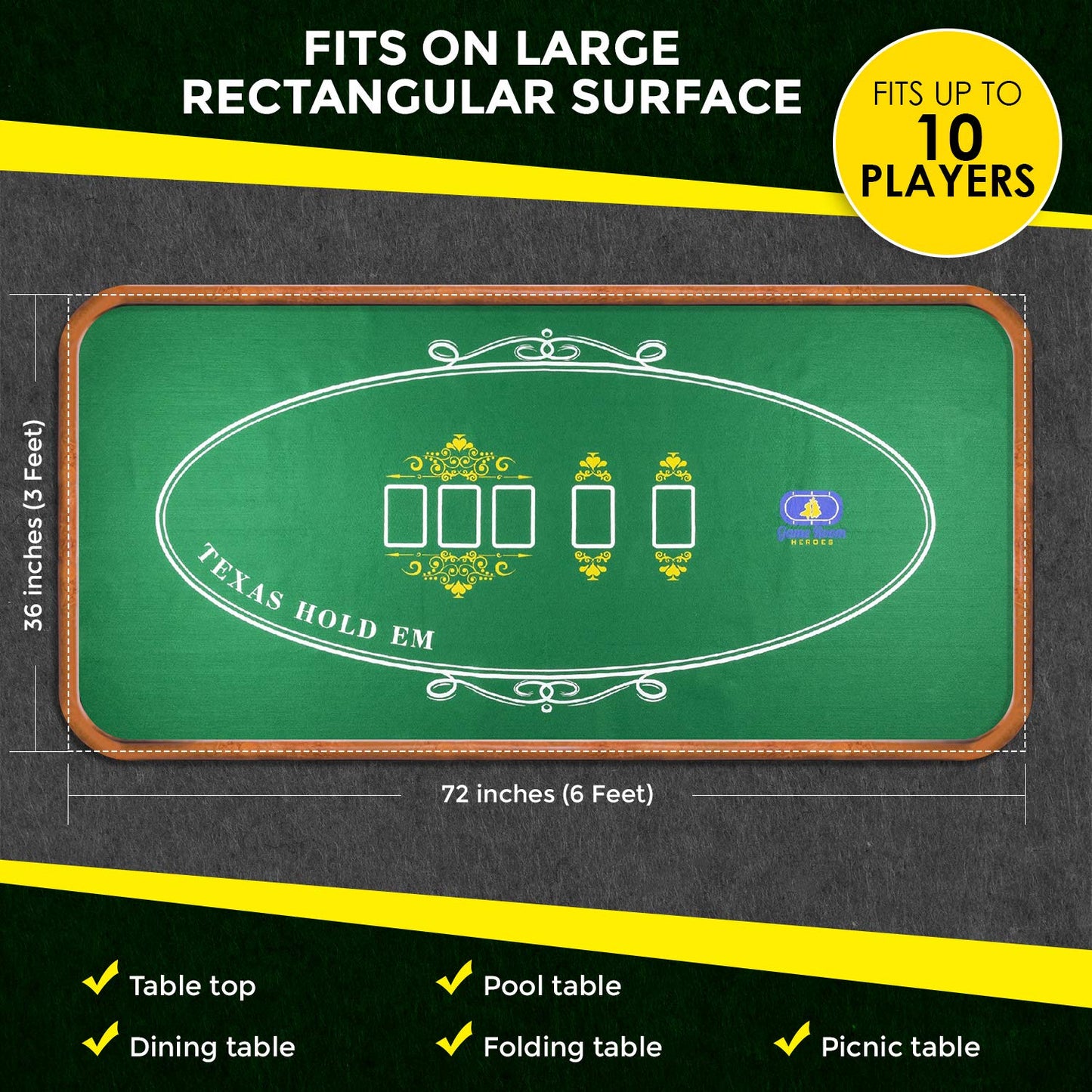 Tabletop Casino Felt Layout for Texas Holdem Poker and Blackjack - Premium Professional Grade Blackjack and Poker Mat for, Theme Party, Poker Night, Fundraisers & Gatherings