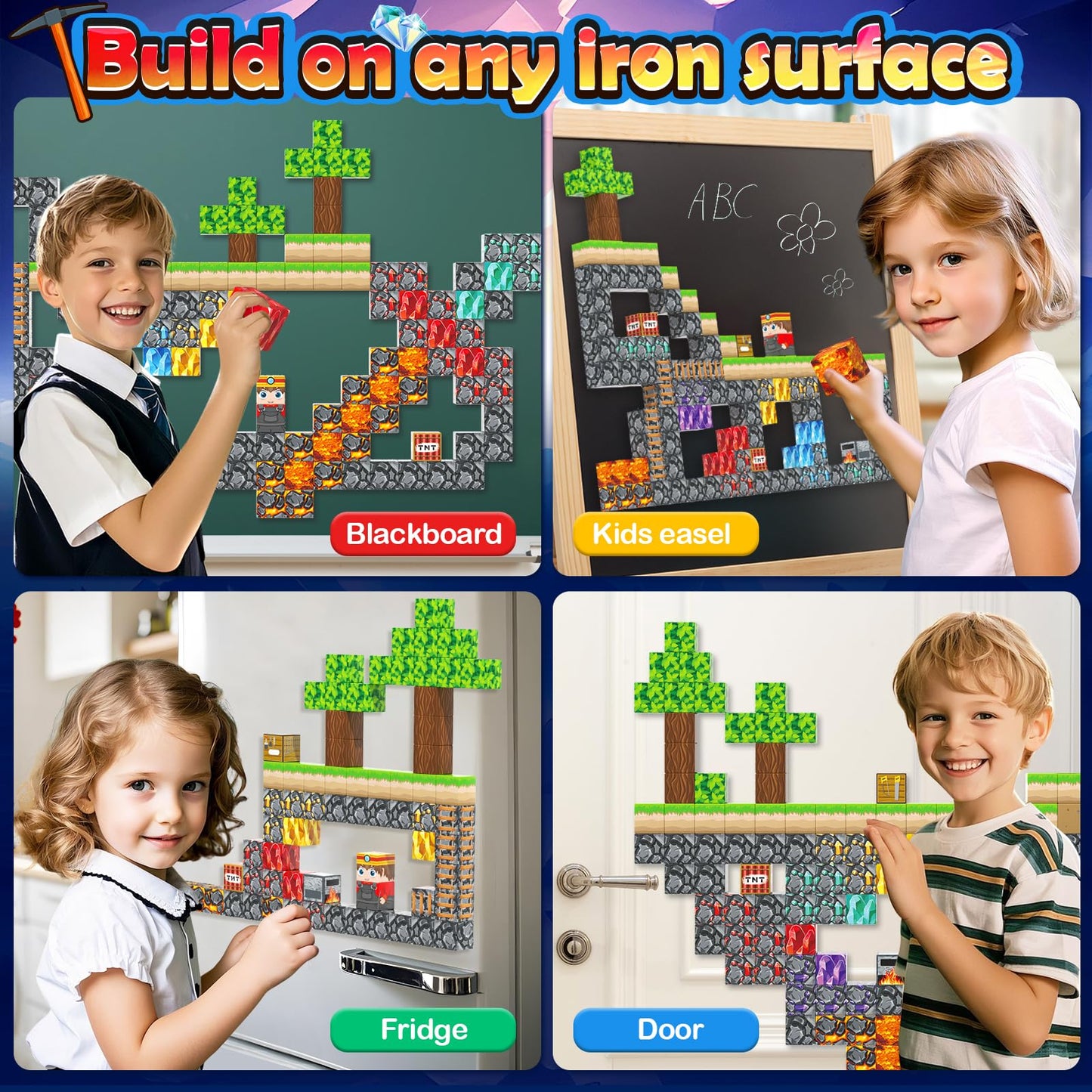 100PCS Magnetic Blocks Building Toys, Gem Cave Adventure Building Craft, Learning Sensory Toys for Boys Girls Age 3-12, Game Gift for Kids Little Gamers