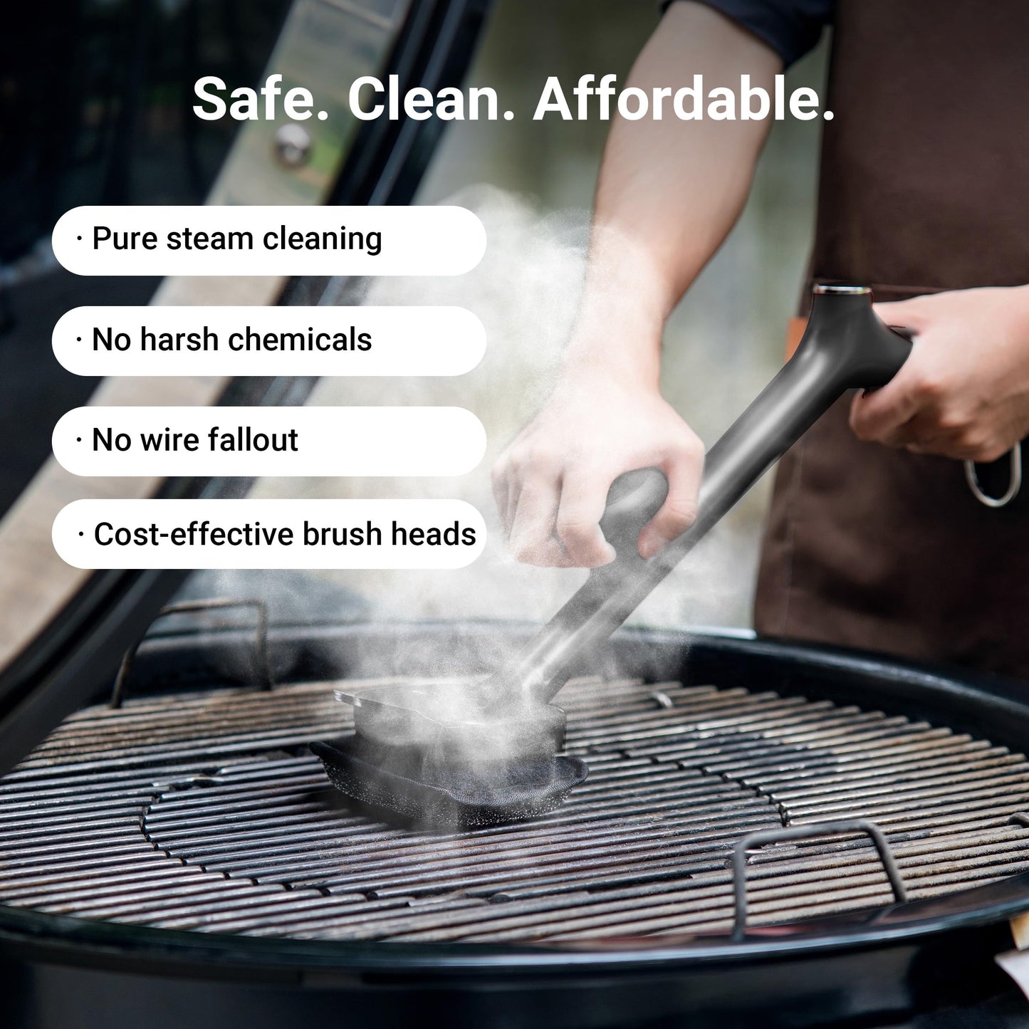 ThermoMaven Bristle Free Grill Brush with 3 Replaceable Heads - Safe Steam Grill Cleaning Tool with Scraper for Charcoal, George Foreman, Weber, Gas and Outdoor Grills, Black