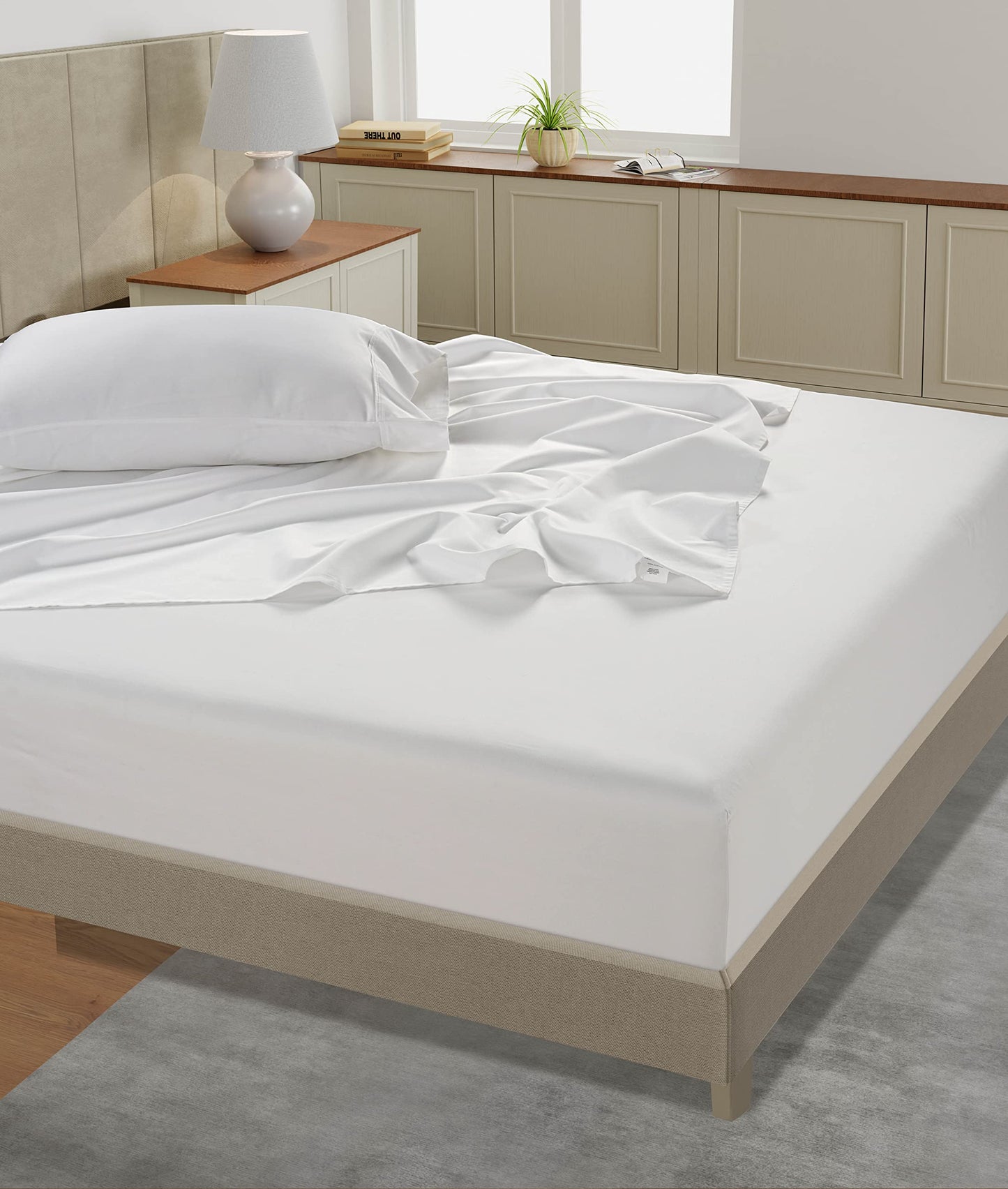 Lane Linen 100% Cotton Queen Sheet Set – 4 Piece 450 Thread Count Sateen, Soft & Cooling Bed Sheets for Queen Size Bed with Deep Pockets, Durable & Breathable White Cotton Sheets