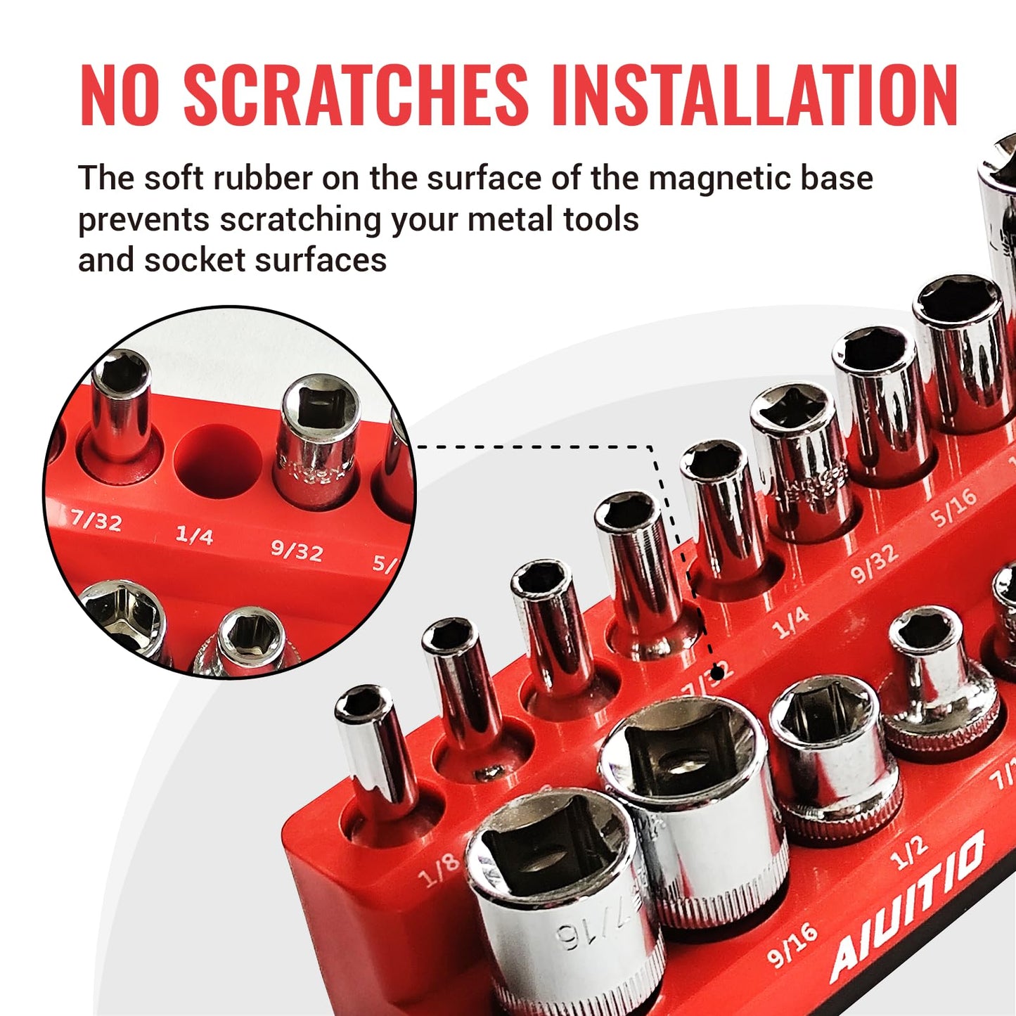 6-Piece Magnetic Socket Organizer Set, Magnetic Socket Holder Includes 1/4", 3/8", 1/2" Drive Metric SAE Socket Trays, Holds 143 Pieces Standard and Deep Sockets(Socket not Included)