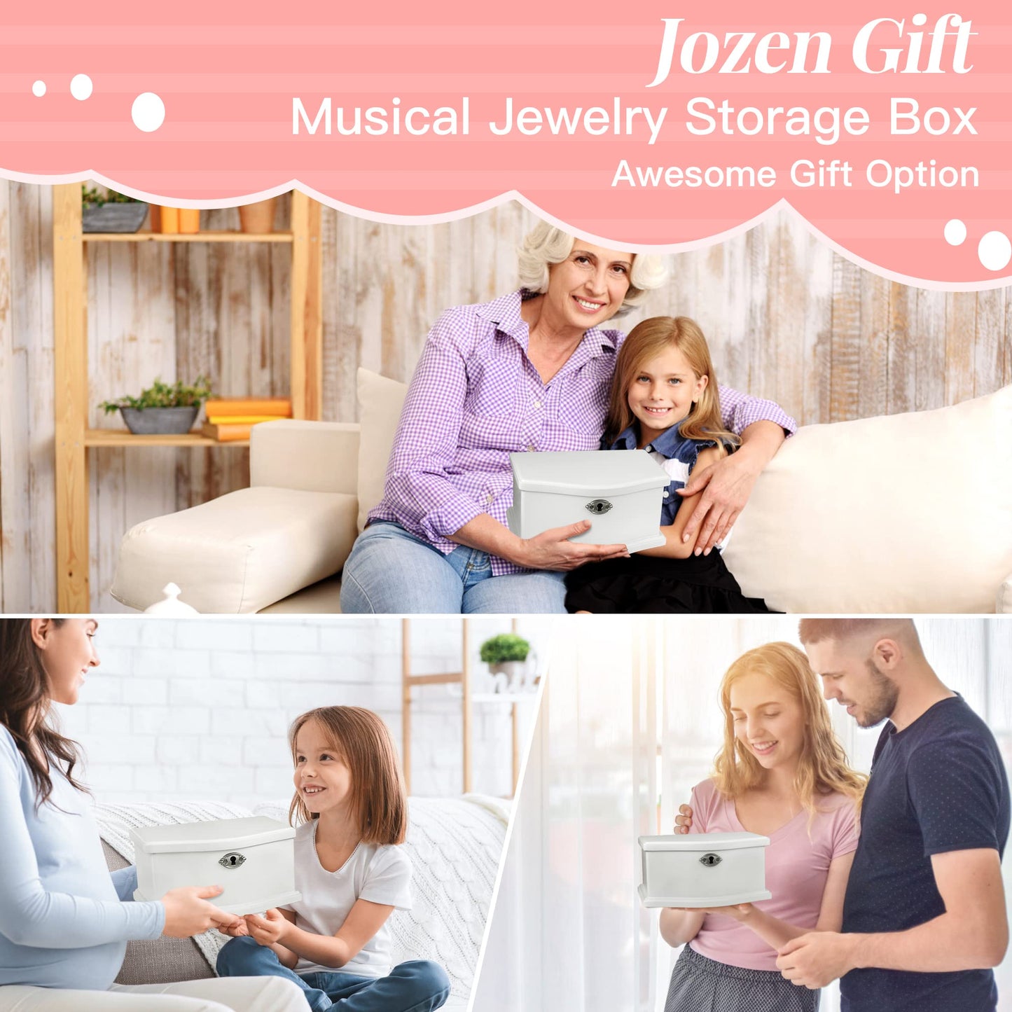 Jozen Gift Wooden Ballerina Medium White Musical Jewelry Box with Mirror and Lock for girls，Kid's Jewelry Storage Music Box,Gifts for Christmas,Birthday and all Holidays