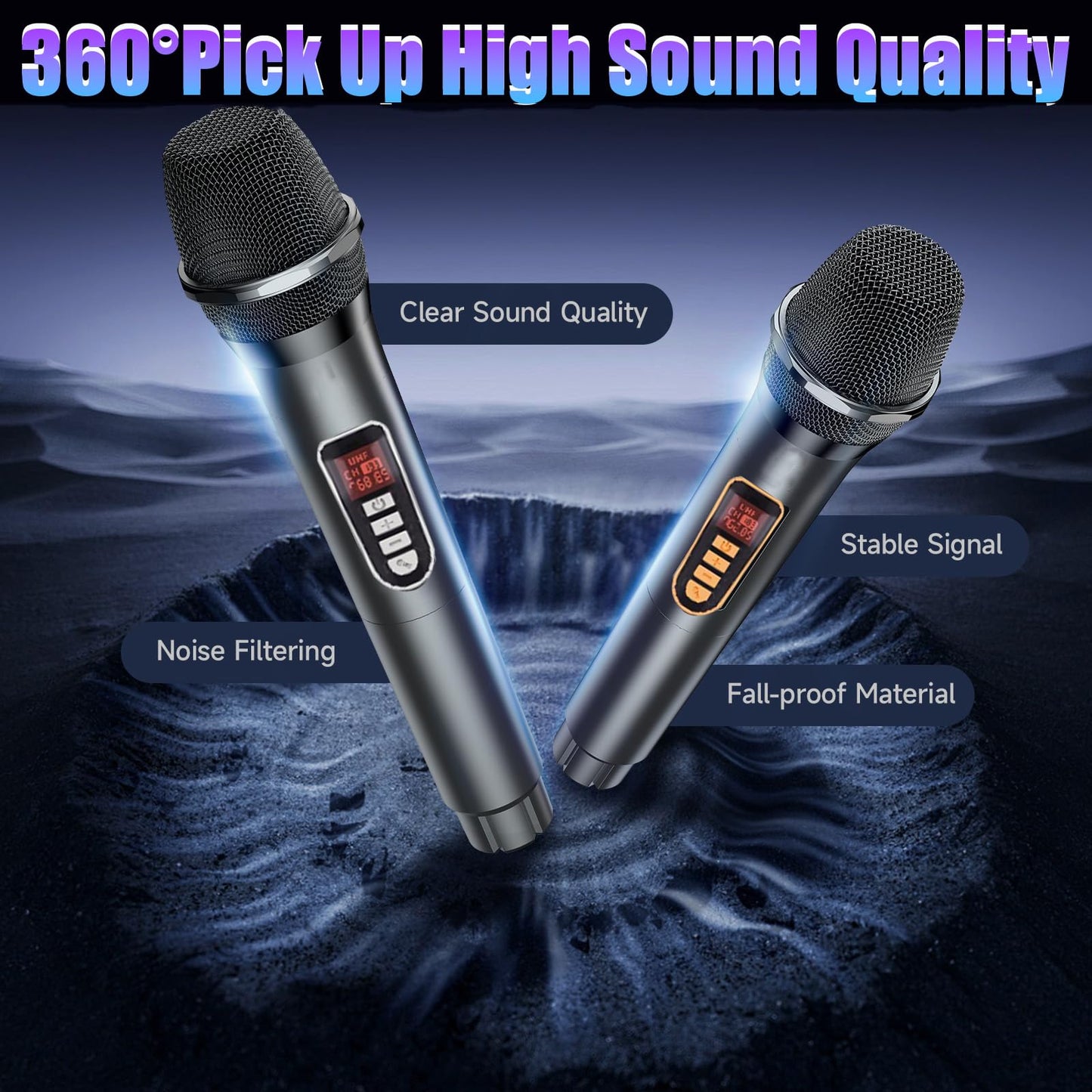 Karaoke Machine with 2 Wireless Microphones, Portable PA Speaker with Dynamic LED Lights, Support TWS REC/FM/AUX/USB/TF Playback for Home Parties Outdoor Events | for Adults and Kids (Orange)
