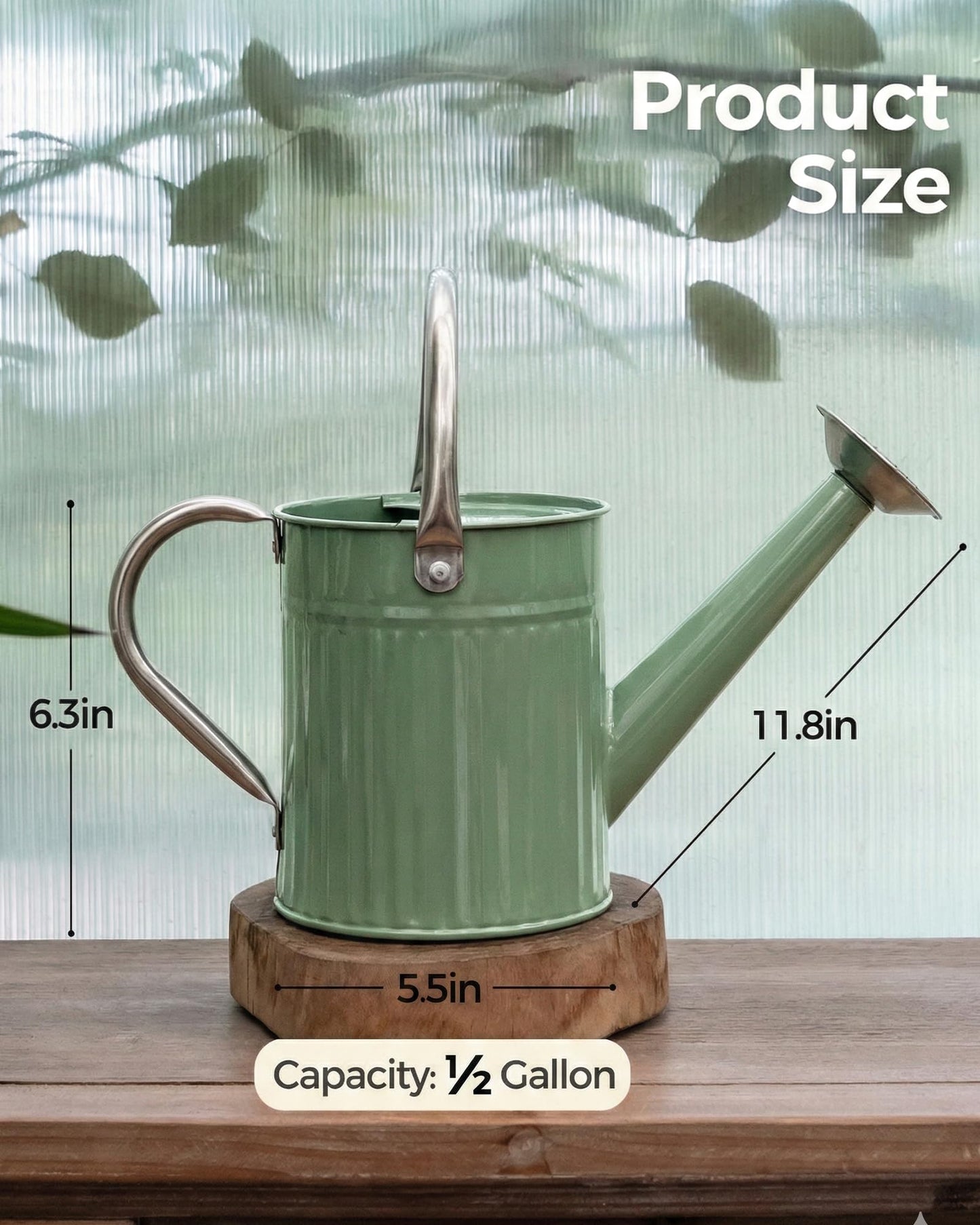 Bamworld Watering Can Indoor Stainless Steel Watering Can Indoor Outdoor Long Spout Water Can for Watering Plants 1/2 Gallon Plant Watering Cans(Creamy-Green)