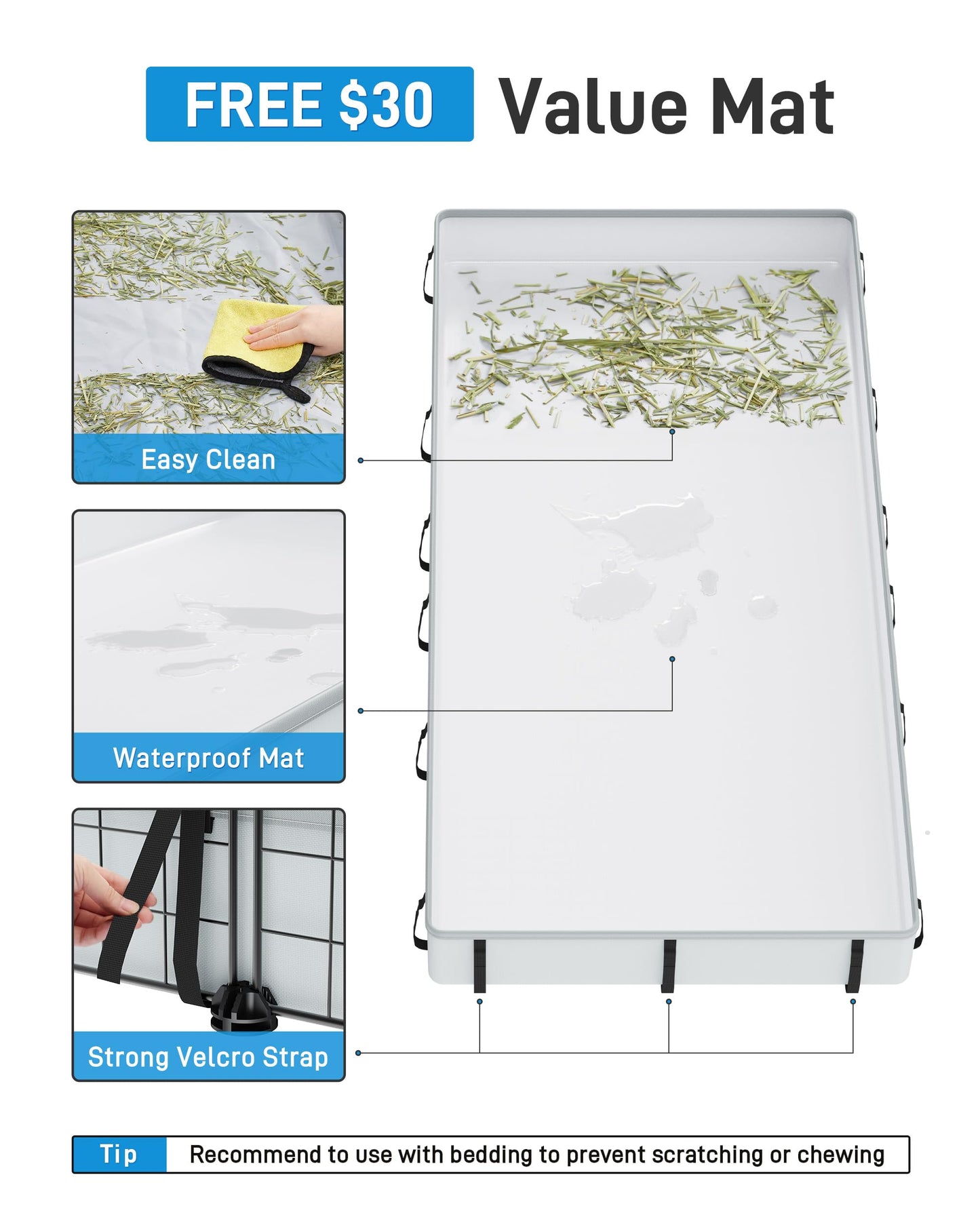 BUCATSTATE 20 Panels Guinea Pigs Cages, Small Animal Playpen with Waterproof Mat, 120 * 60 * 30cm Metal Hedgehog Enclosure with Door for Bunny Rabbit Chinchillas