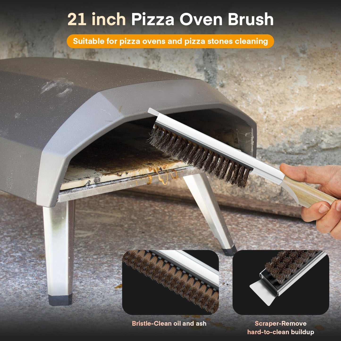4PCS Pizza Oven Accessories, Yofuly 12 Inch Perforated Pizza Peel, 9 Inch Round Turning Peel, Stone Cleaning Brush with Scraper, Rocker Cutter, Homemade Pizzas Supplies Tools Kit